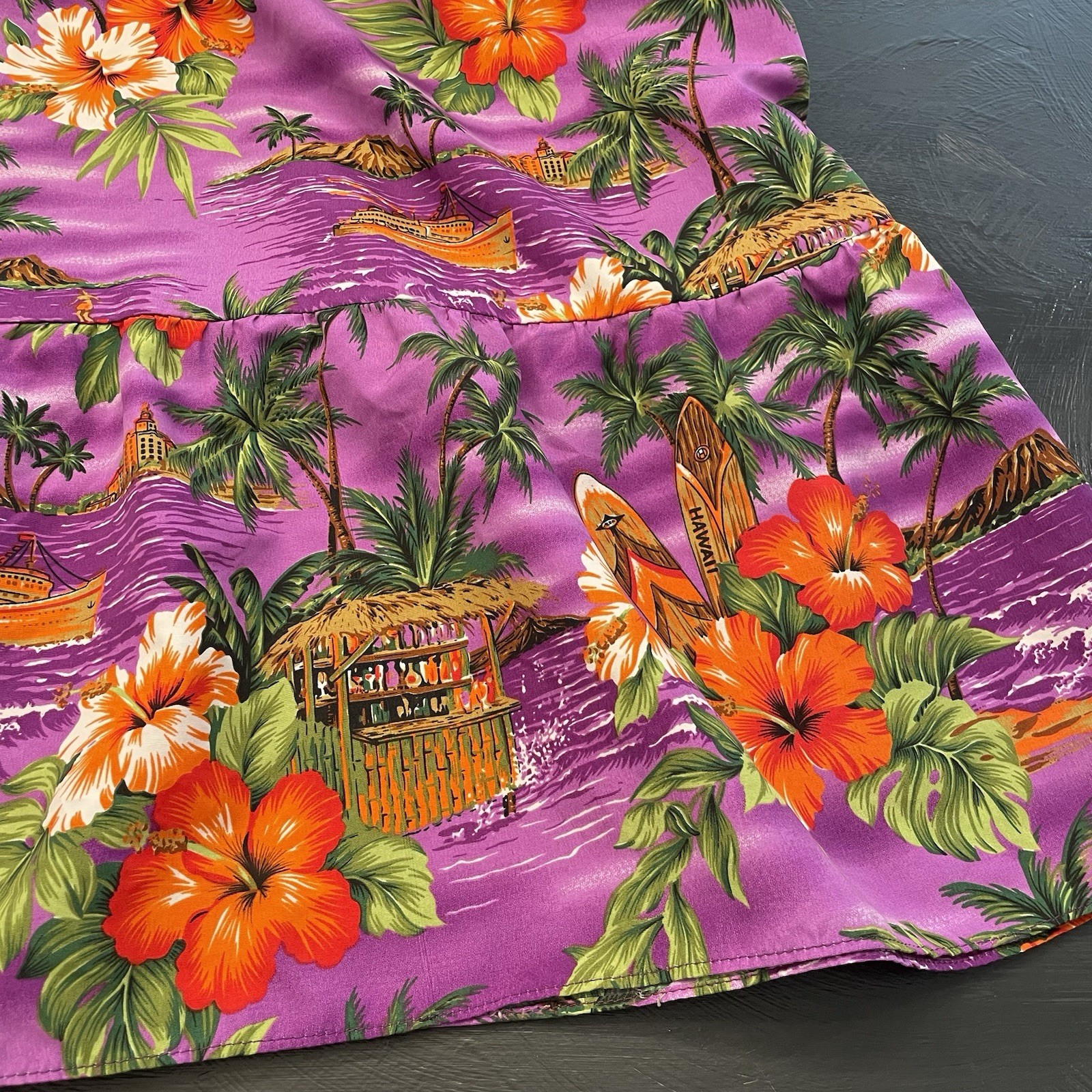 Vtg Hawaiian Naupaka Hawaii Dress XL Purple Floral Hibiscus Tropical Tiki