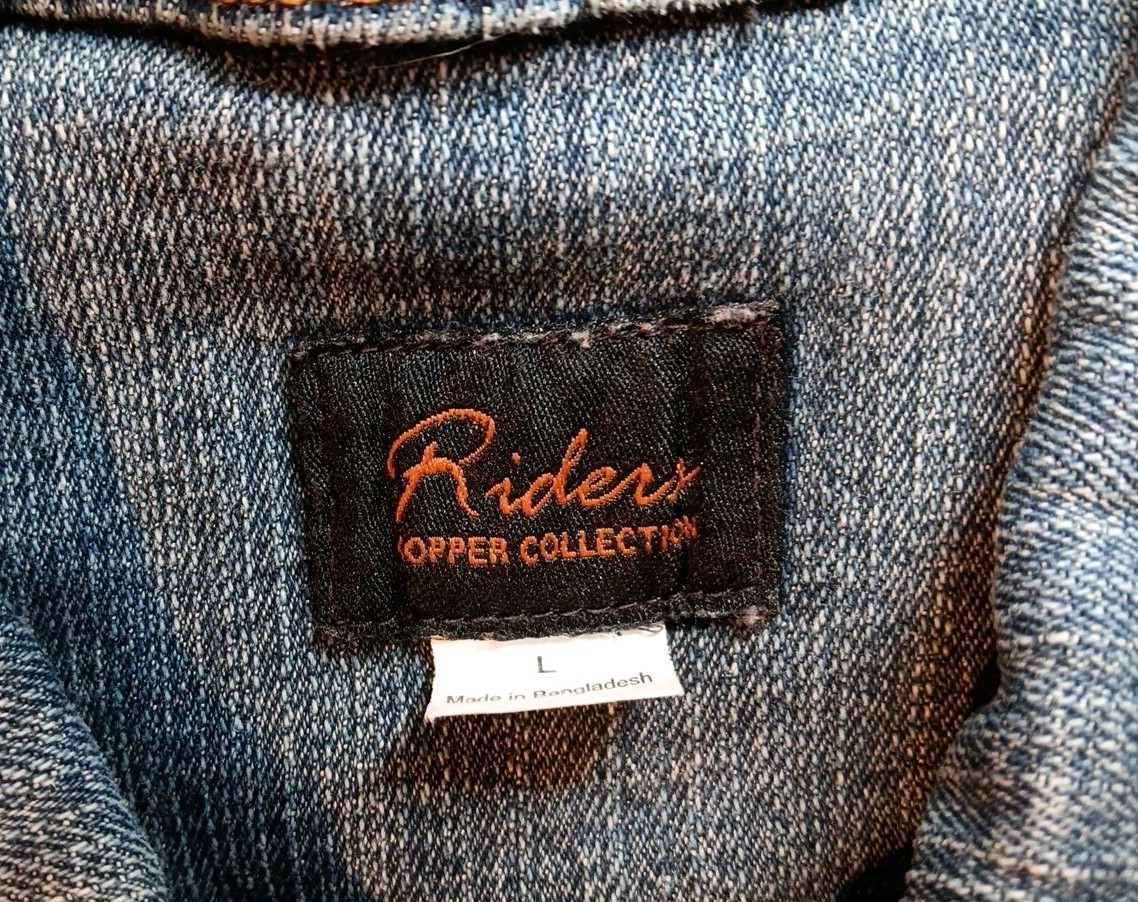 Vtg Lee Riders Copper Collection Jean Jacket Womens L Blue Stretch Denim Trucker