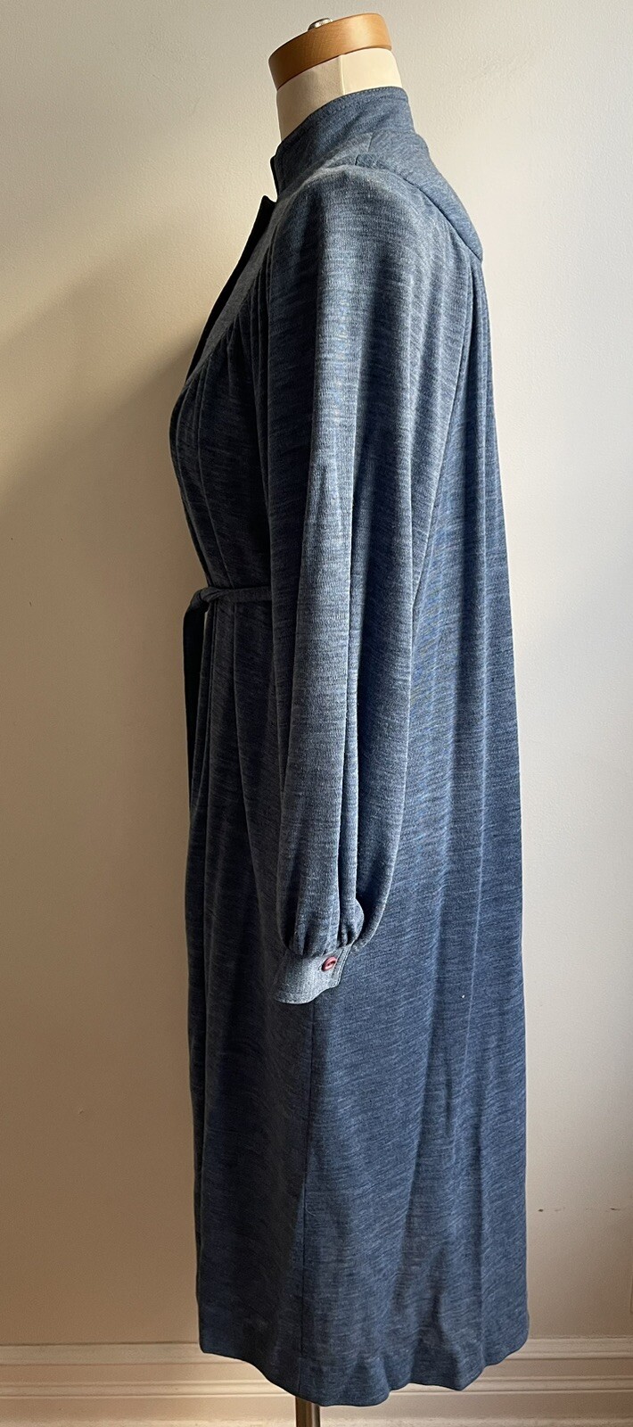 Vintage Anjac Marc Needleman Blue Wool Shirt Dress Hostess Balloon Sleeve Belt 6