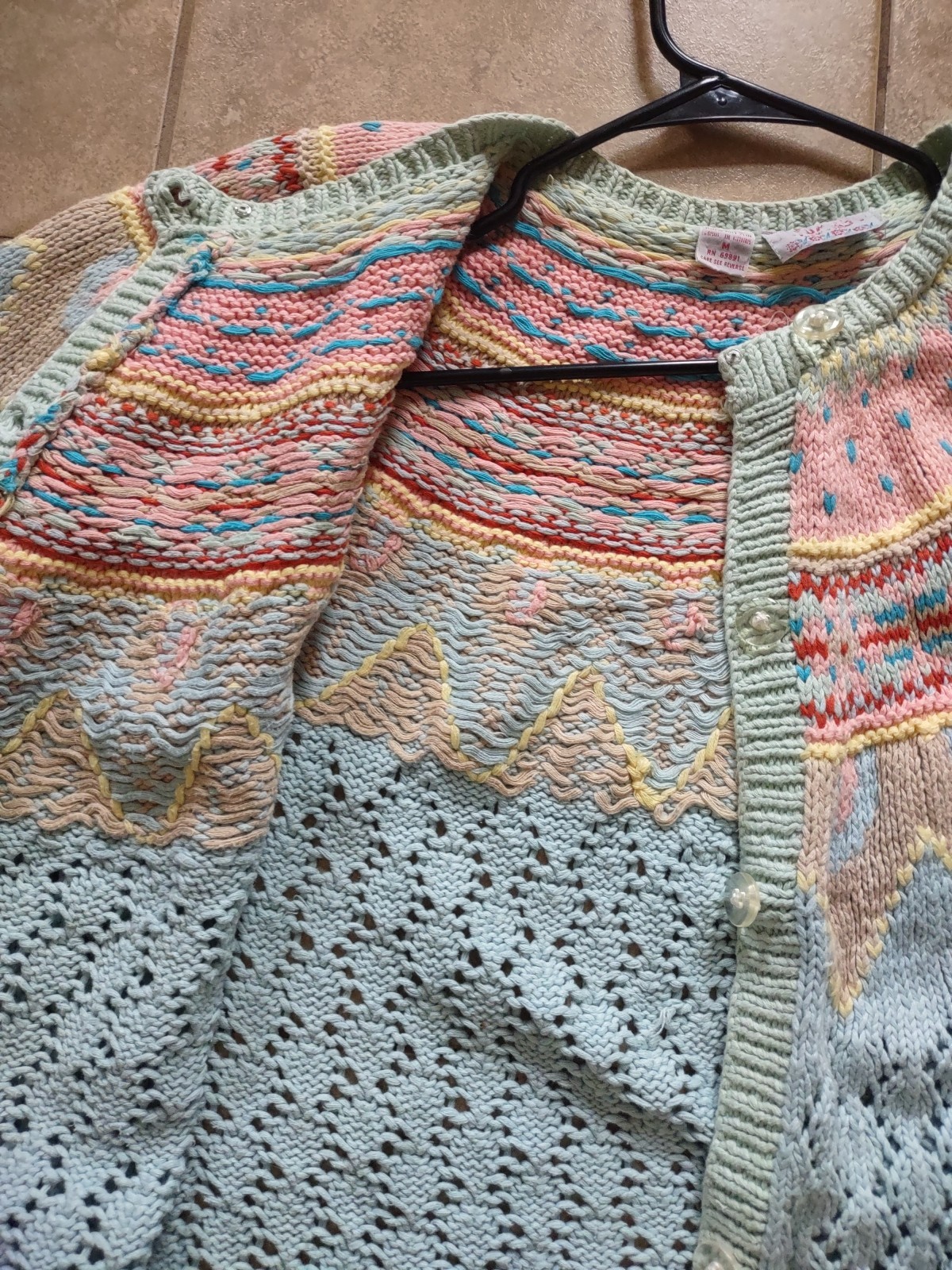 Vintage 1980s Putumayo Sweater Medium Half Sleeve Cotton Cardigan NYC Boutique