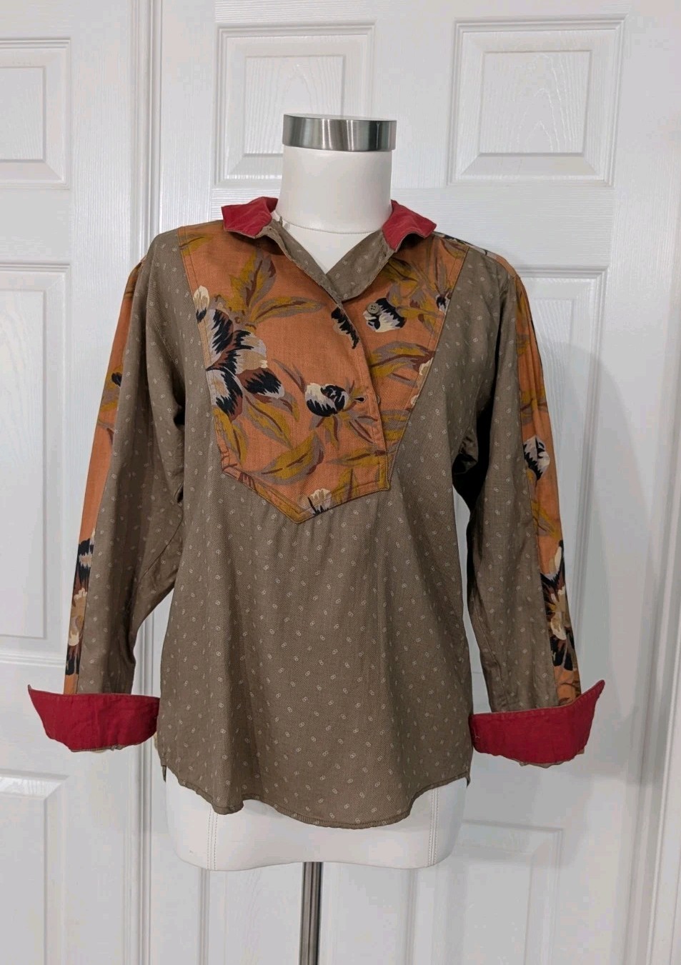 Vintage 80’s KENZO Paris Floral Patchwork 50% Wool Shirts Sz 6( Loose) 8(Snug)