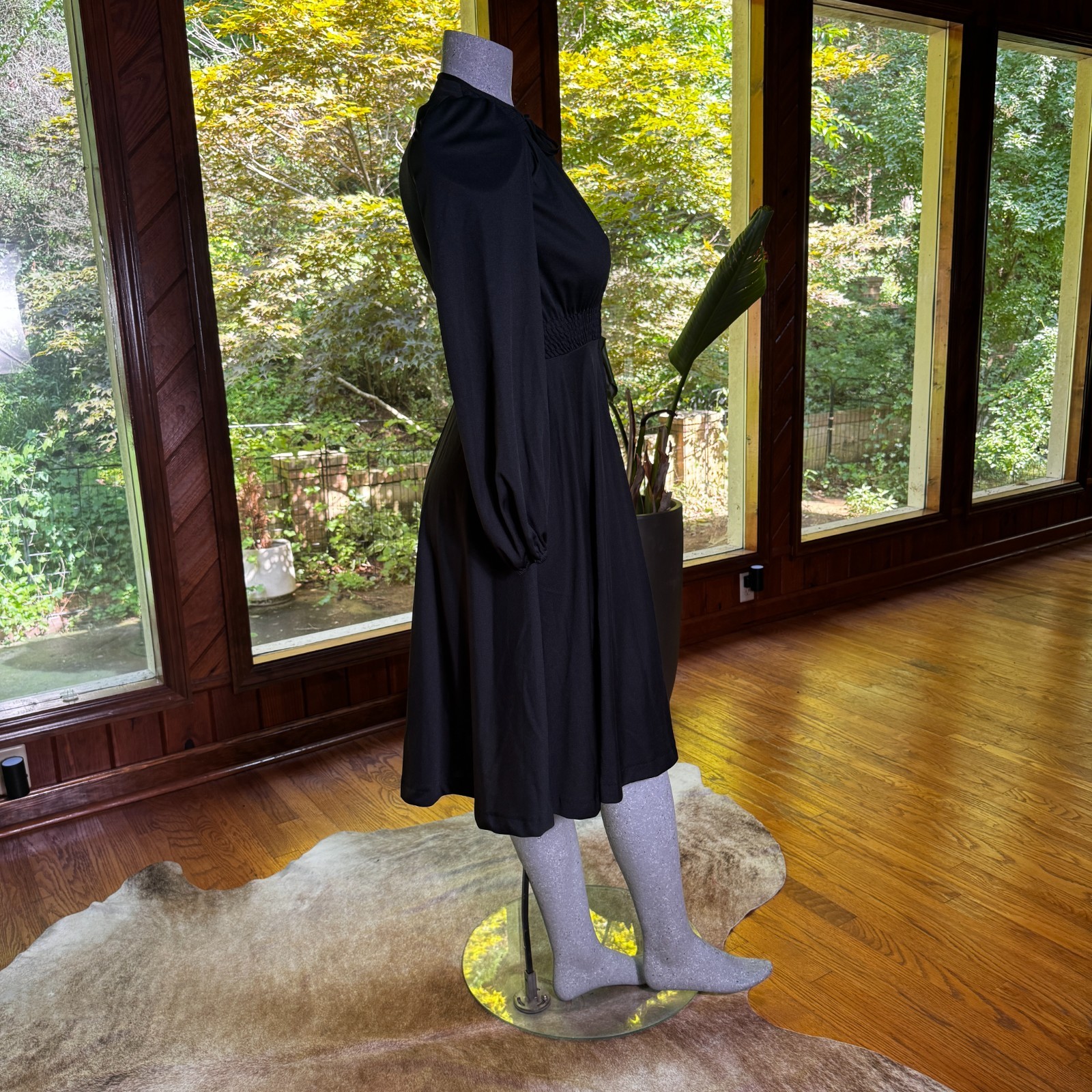 Vintage 70s Young Edwardian by Arpeja Smocked Black Dress Gothic Romantic Small
