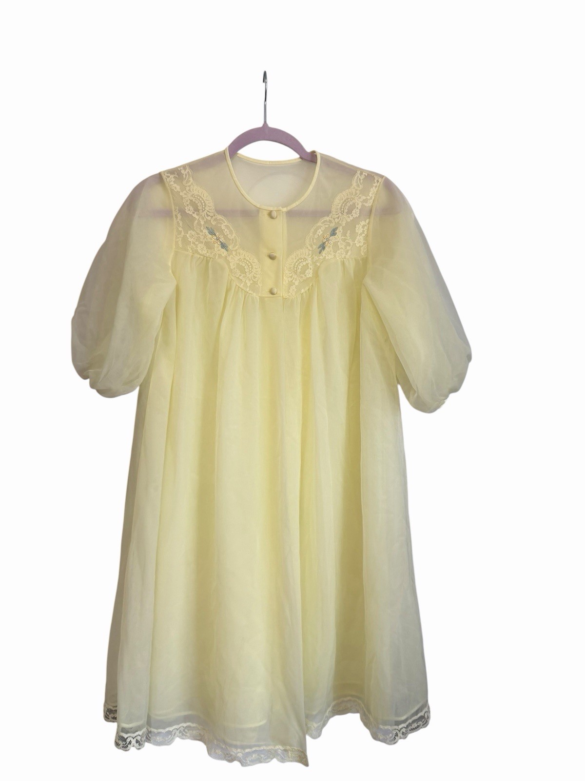 Petite Shadowline Yellow Short Robe Sheer Lace Lingerie Fits S/M Vintage 1960s