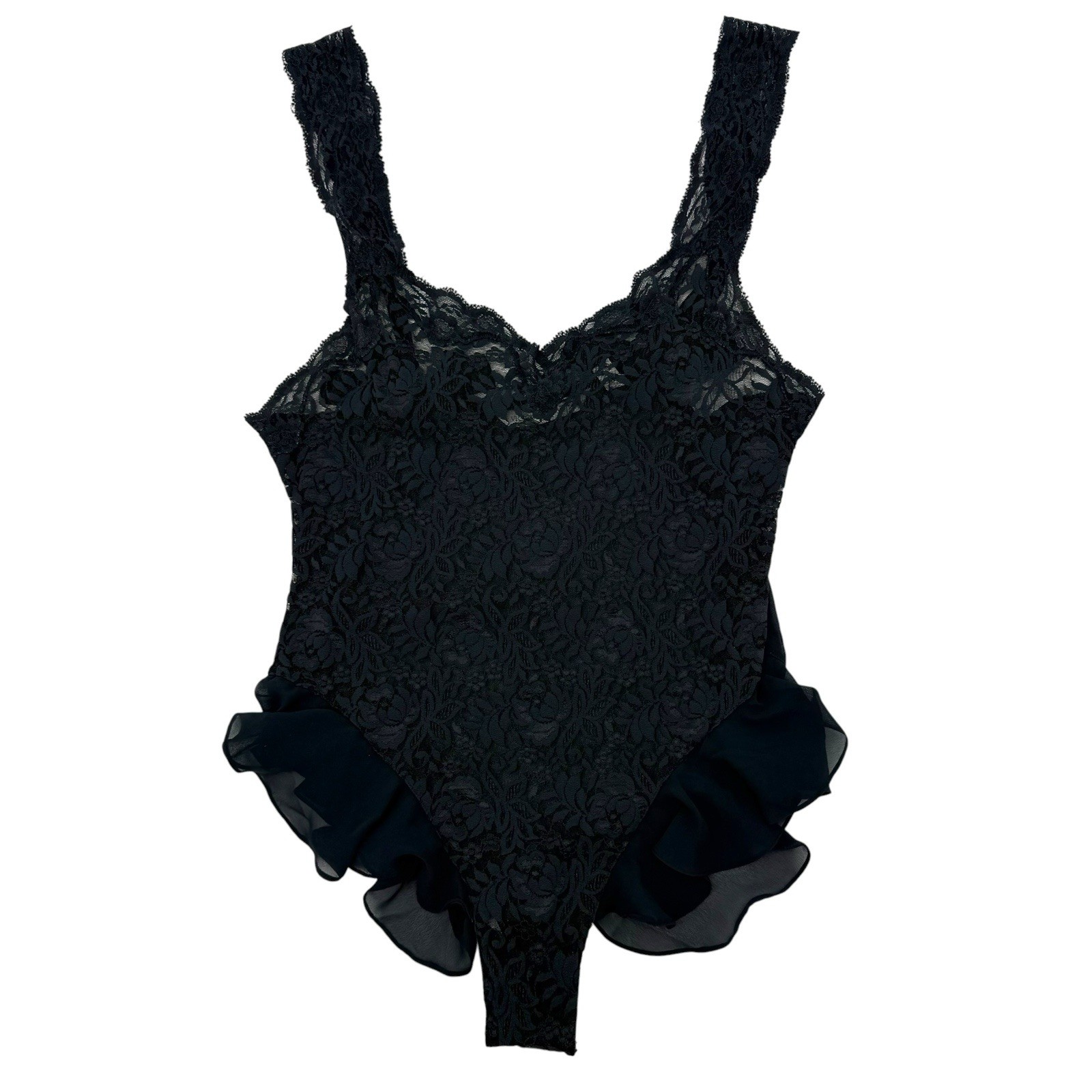 Vintage Victoria’s Secret Black Lace Bodysuit Sheer Teddy Lingerie Sz M Coquette