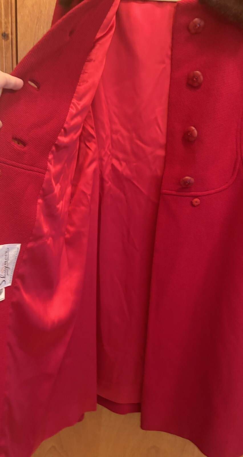 Vintage 1947-1955 SHAGMOOR 100% Wool MINK? Collar LINED Flashy RED. SMALL? USA