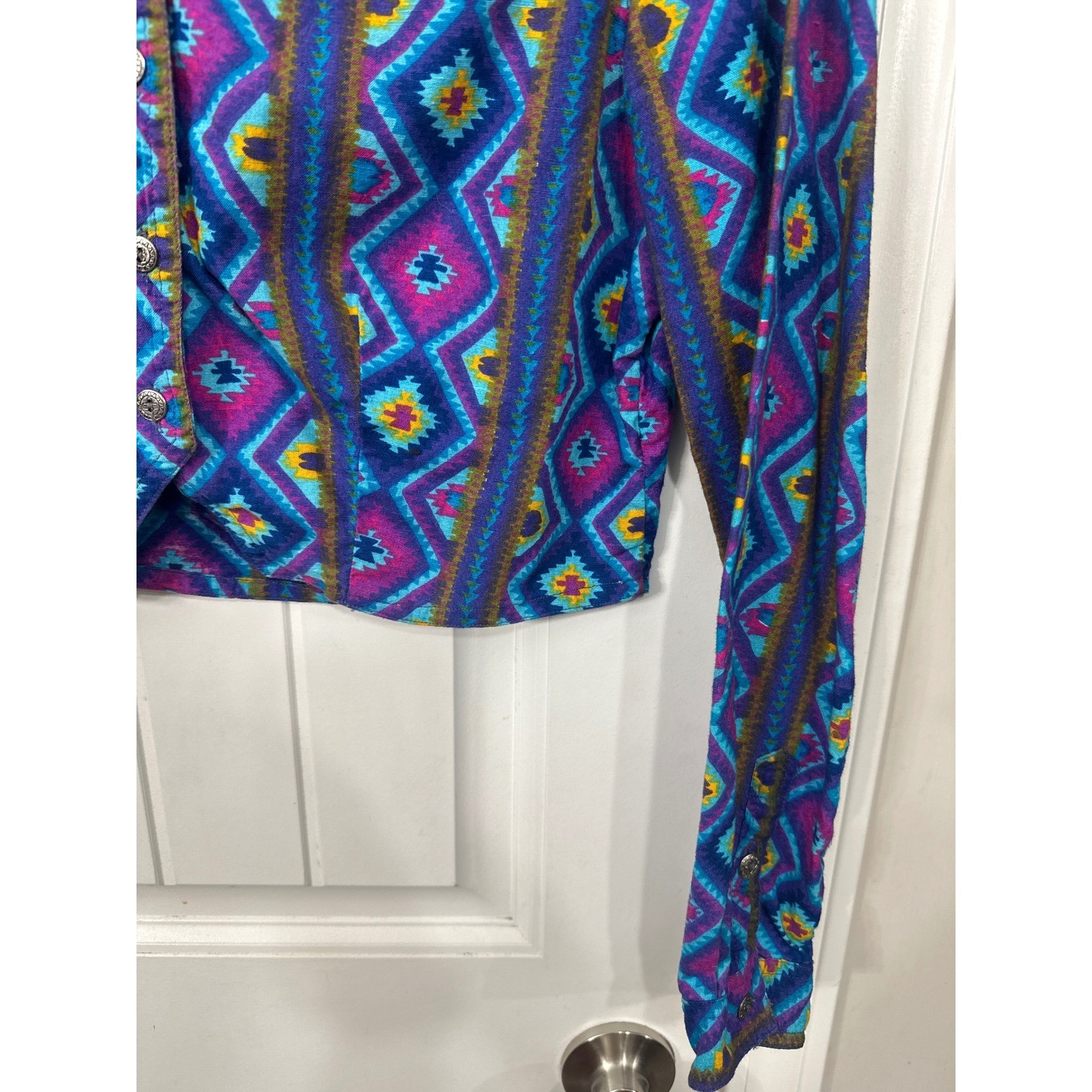 Vintage Rodeo Western Wear Womens Cropped Southwestern Geometric Shirt Purple M