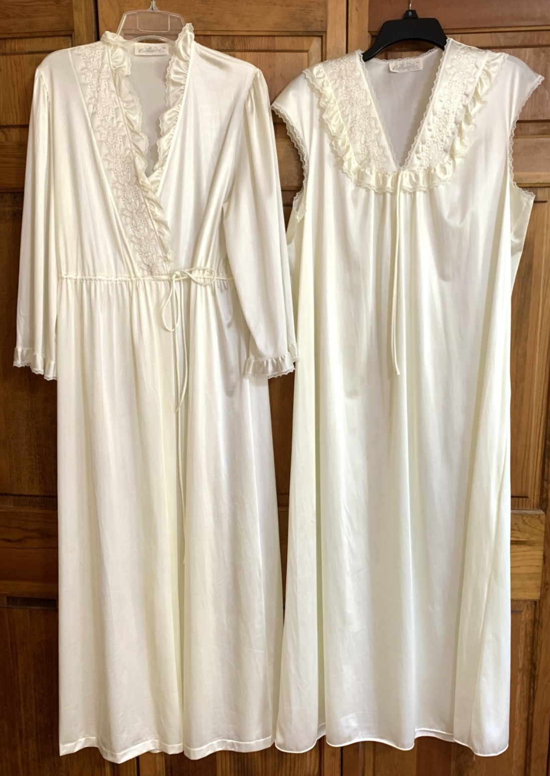 Vintage JC Penny Collectibles Womens Peignoir Set Gown Robe Pale Yellow Sz M USA