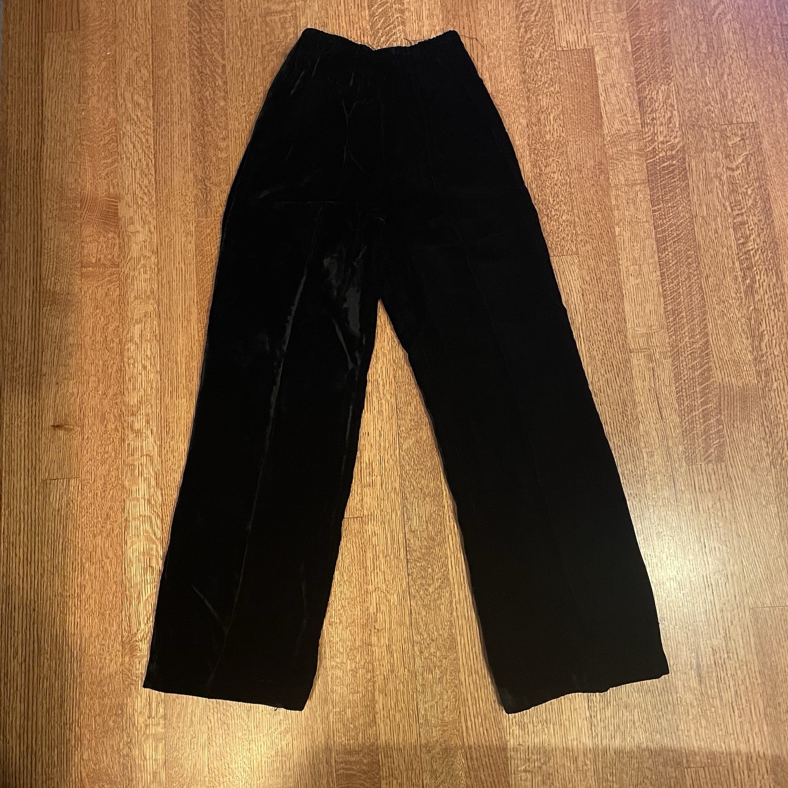 Women’s Vintage 1960/1970s Black Velvet Elastic Waist Pants Size Small? Wide Leg