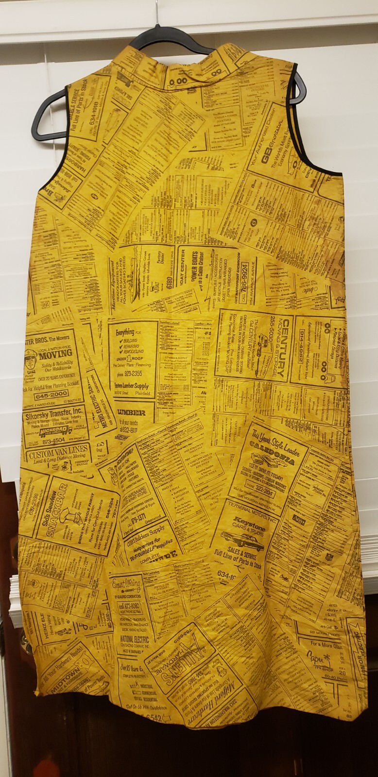 Vintage 1960’s Mod Pop Art Paper Mini Dress Yellow Pages Waste Basket Boutique