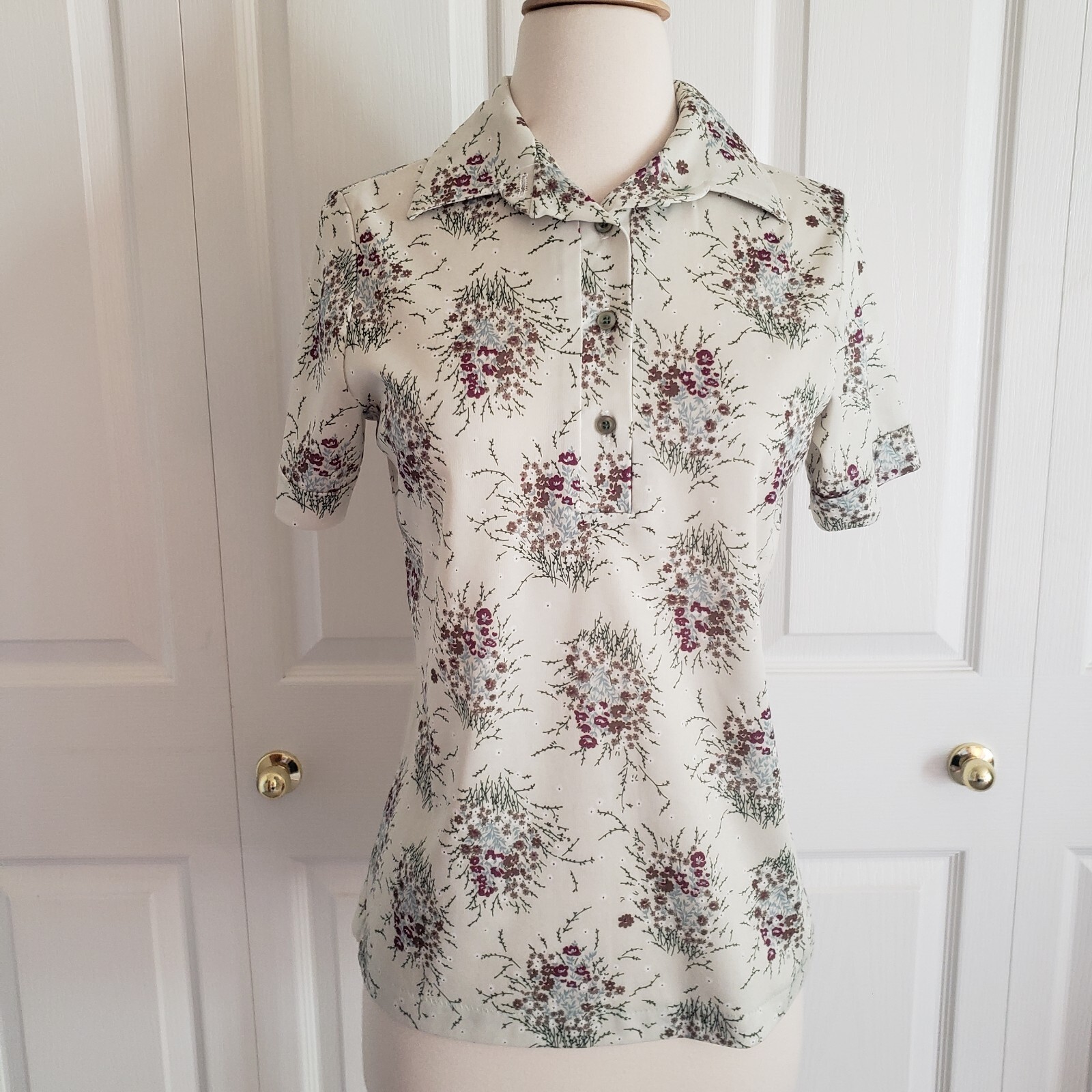 Vtg 70s Jayson’s Classics Women’s Collared Shirt Sage Green Florals Size M L