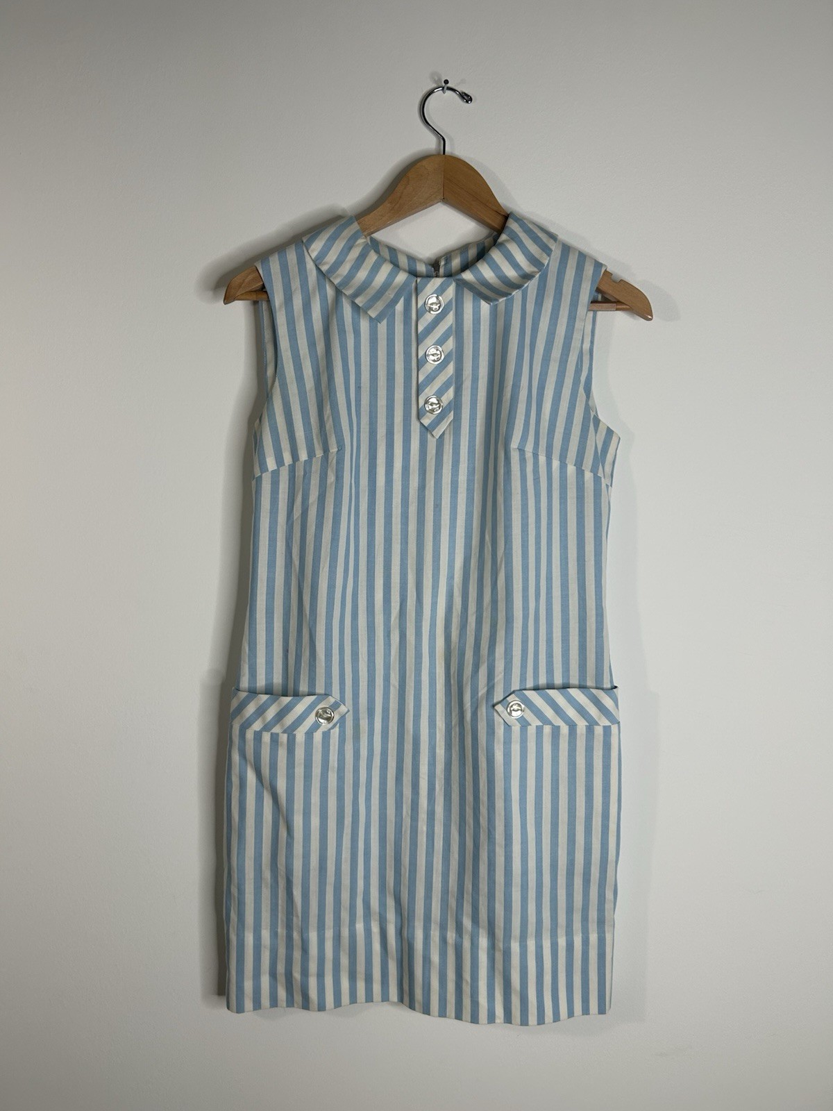 Vintage 1960’s Dress Women’s Blue Stripe Aline Everyday Casual Sleeveless
