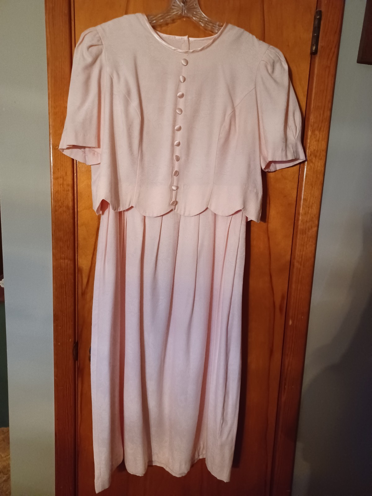 Vintage Lady Dorby Pink Pleated Maxi Dress w/Attached Short Sleeve Top 14W
