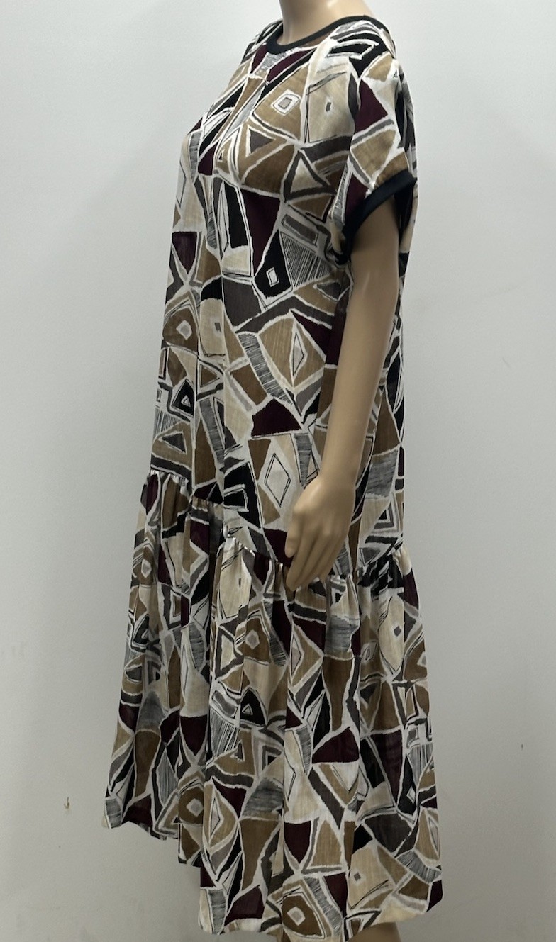 Kenwall Women’s L 12-14 Vintage Australian Made Brown Cream Black Print Dress