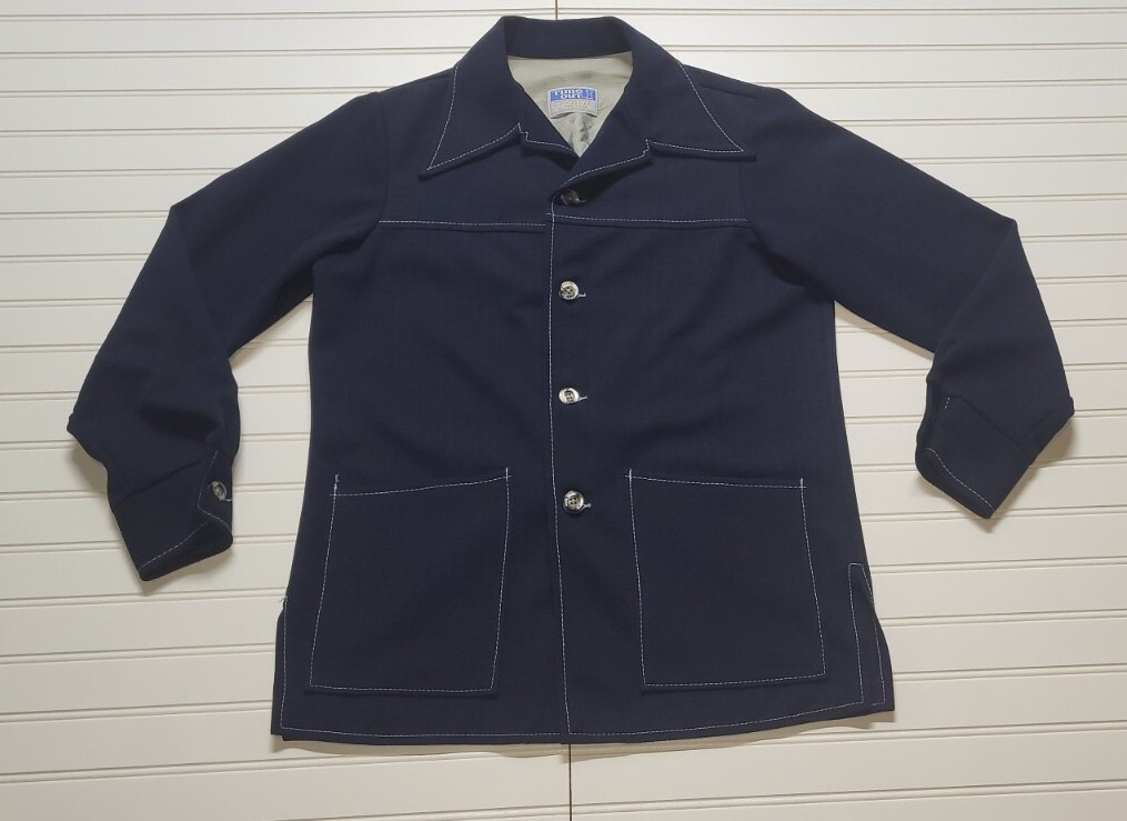 Vintage Time Out By Farah 1970s Sport Coat Leisure Suit Navy Blue Womes M/L
