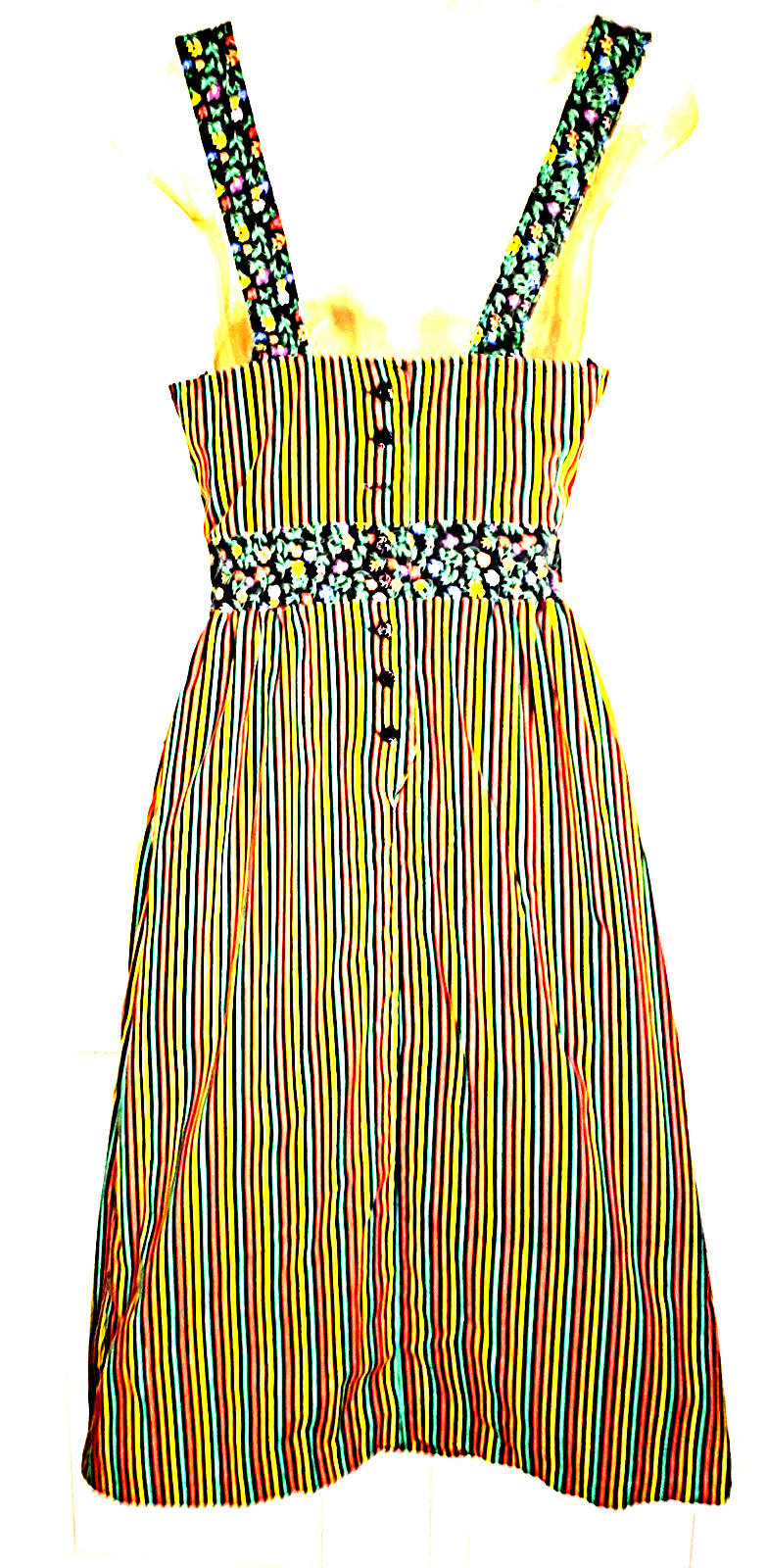 Vtg Candy Stripe Smock Cotton Bib Dress Hukapoo 1970s Womens XS extra small