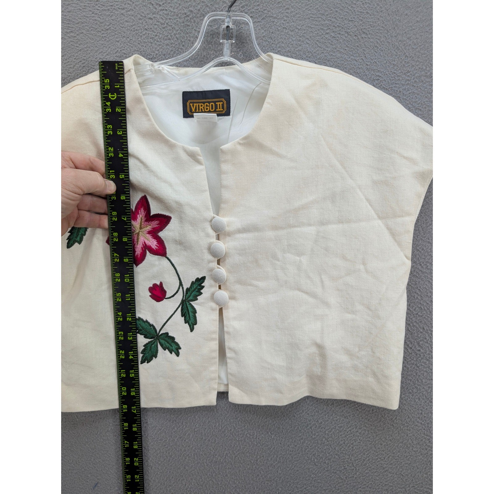 Virgo II Vintage 2pc Linen Blend Floral Embroidered Dress & Jacket Set Size 8