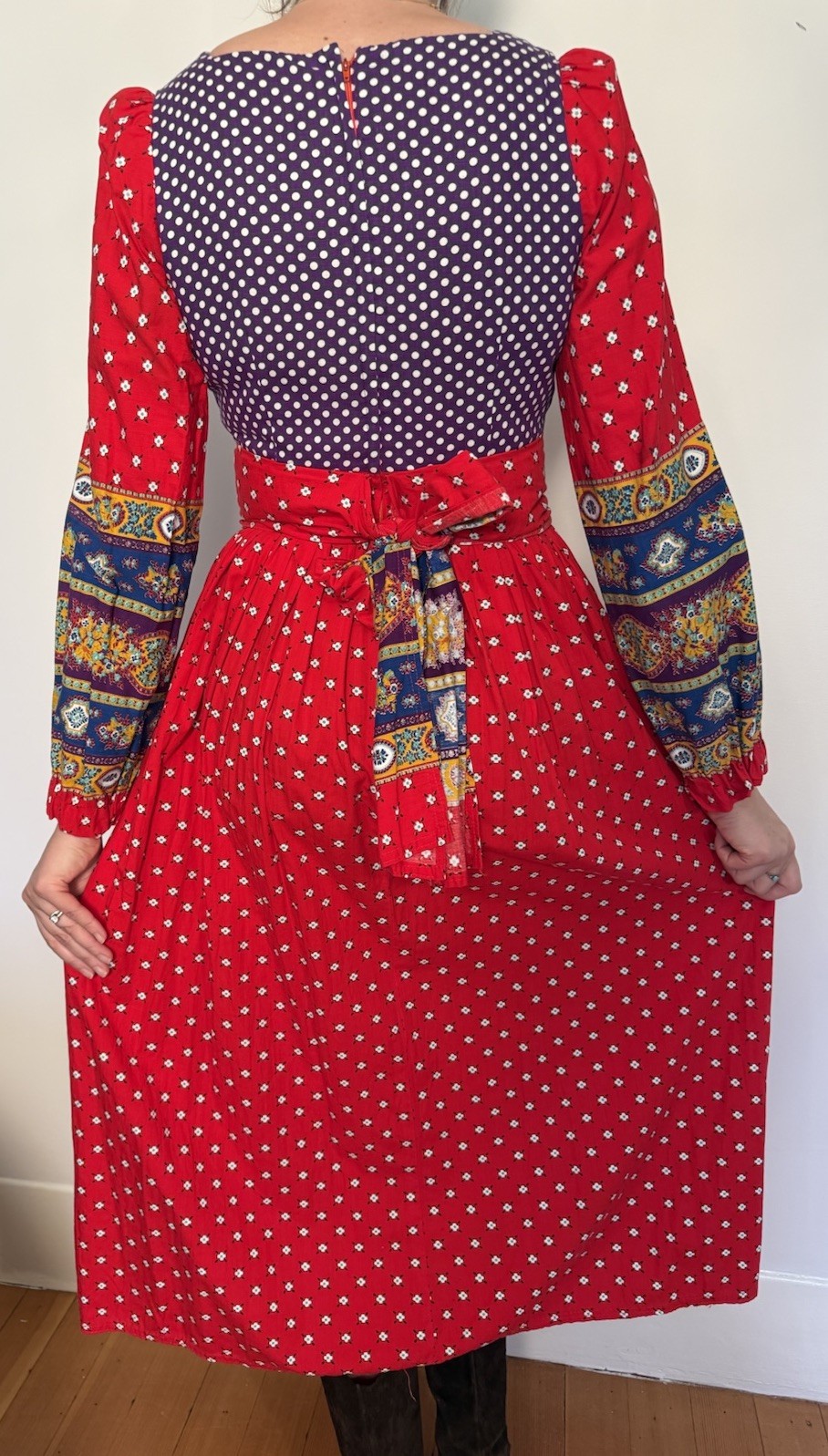 Vintage 60’s-70’s Shelly’s Tall Girl Boho Prairie Hippy Dress Corset Festival M