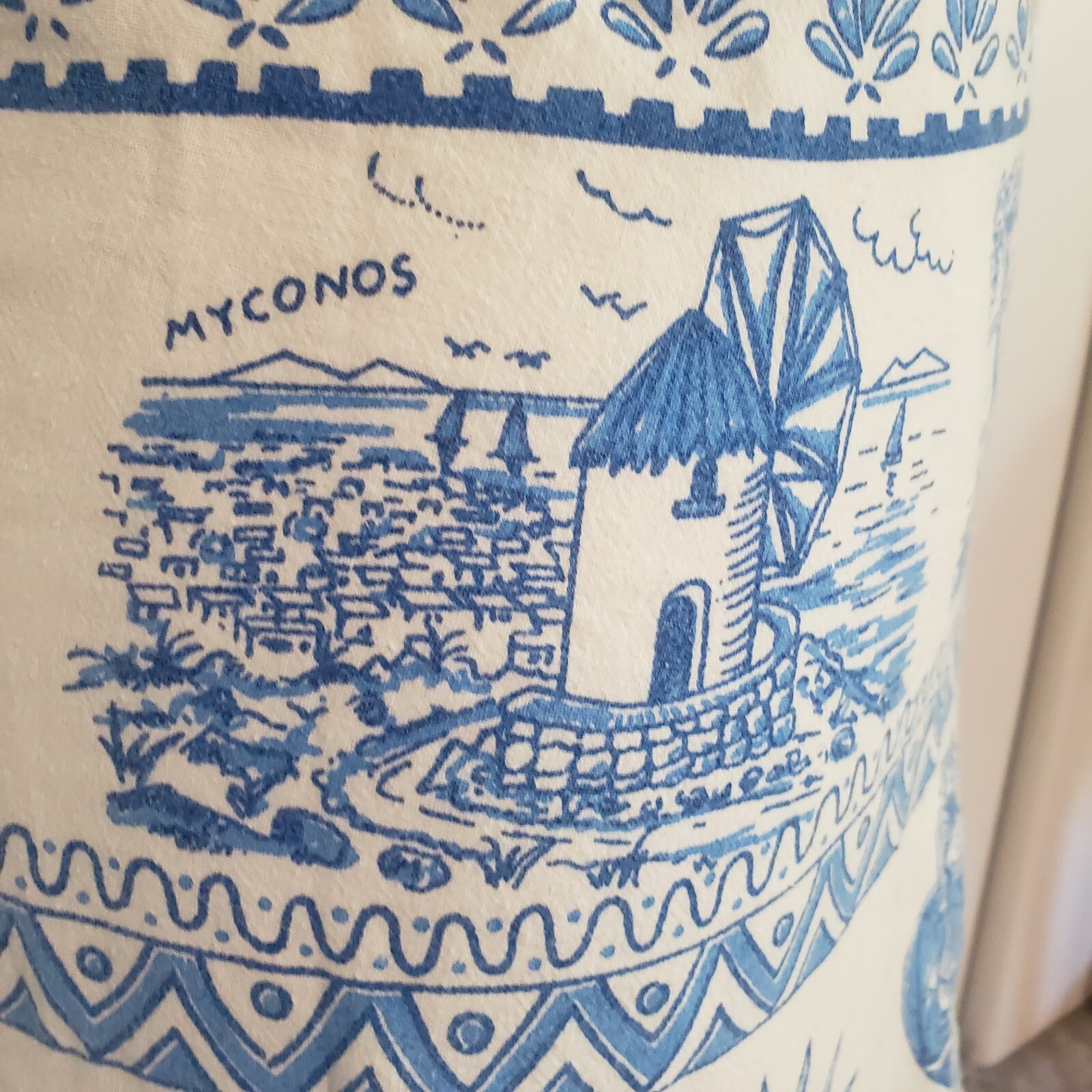 Vtg 1970s Greek Greece Novelty Wrap Skirt Blue White Cotton Size Medium