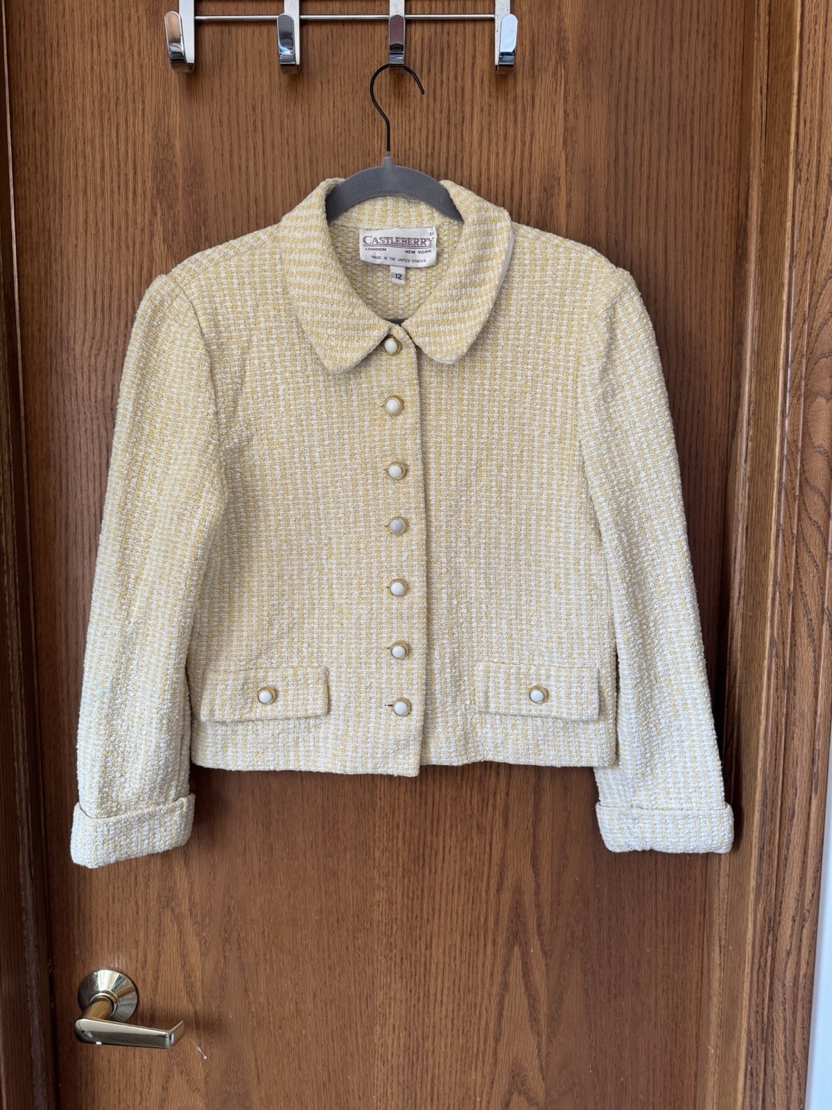 Castleberry Ivory Yellow Vintage Jacket Size 12 Button Front Textured