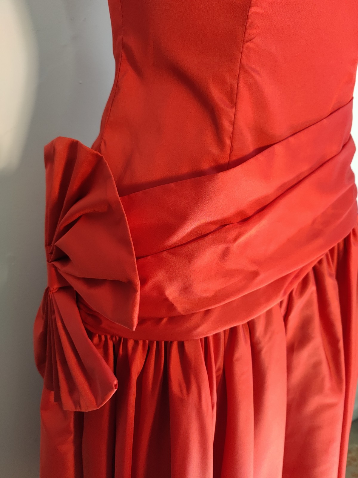 Vtg 80s Prom Dress Red Satin Sleeveless Bow Formal Party Sz M ILGWU