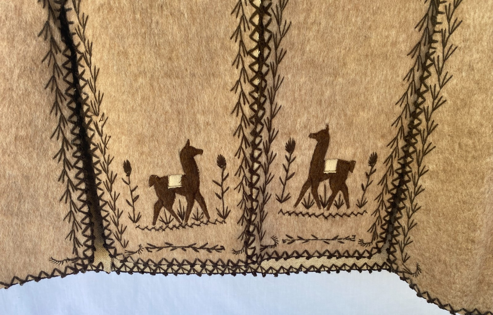 Vtg Alpaca Wool Blend Poncho Cape Llama Embroidered Hooded Boho S/M