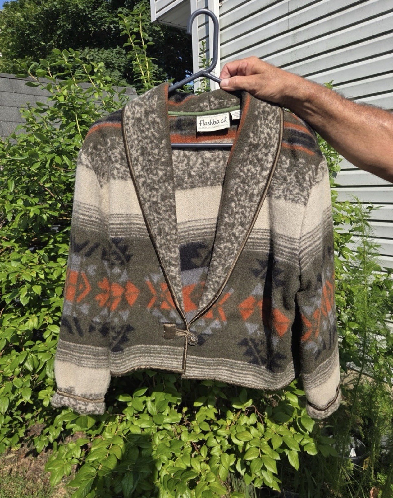 Vtg Flashback Southwestern Wool Blanket Jacket L Aztec Navajo Tribal Santa Fe