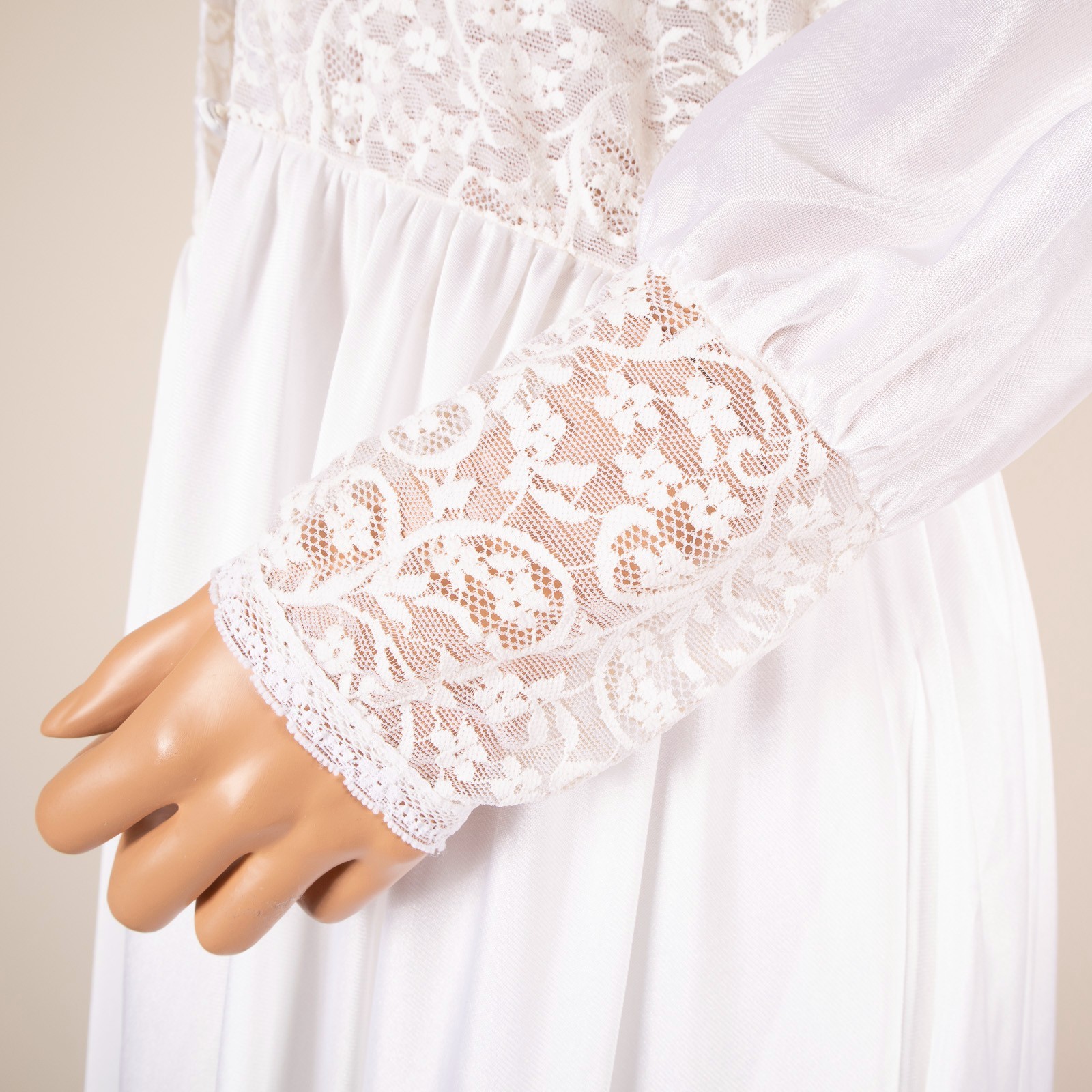 VTG VASSARETTE Peignoir Set White LARGE Stretch Lace Bodice Gown & Robe Bridal