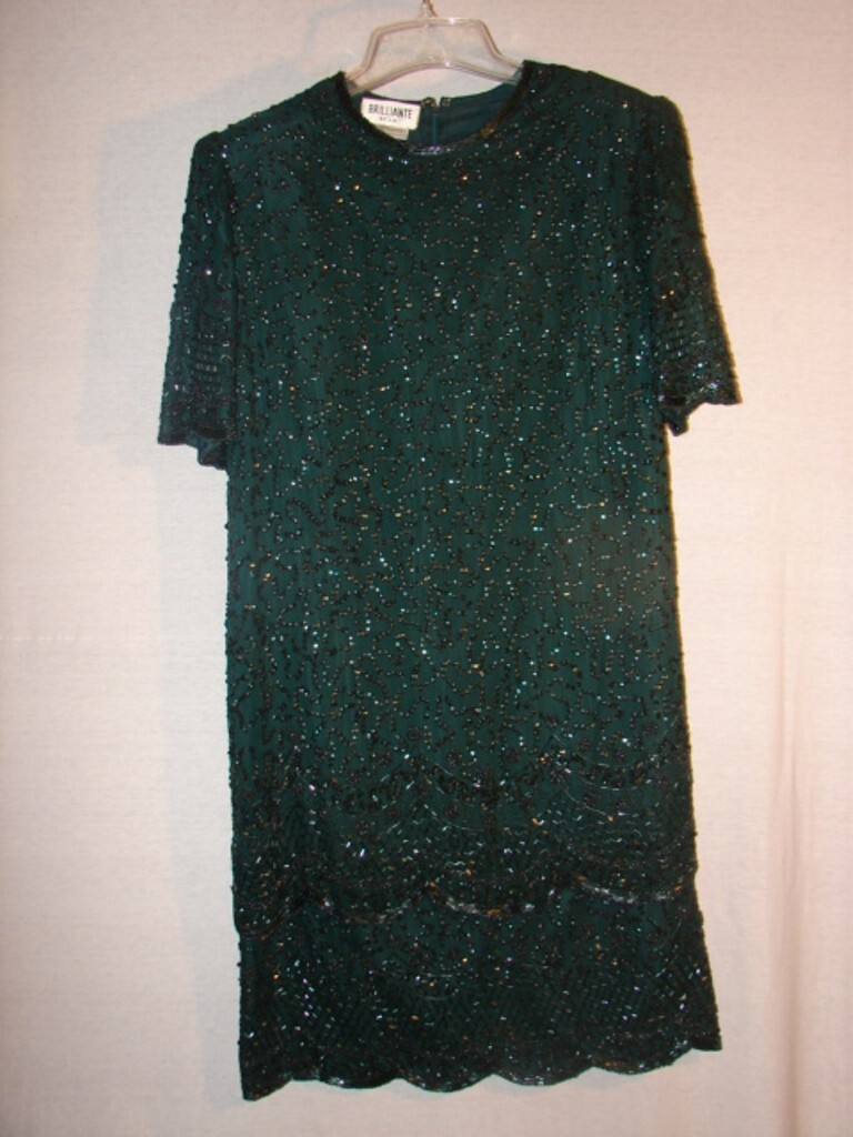 Vintage Brilliante by J.A. Beaded Dress Size L 100% Silk