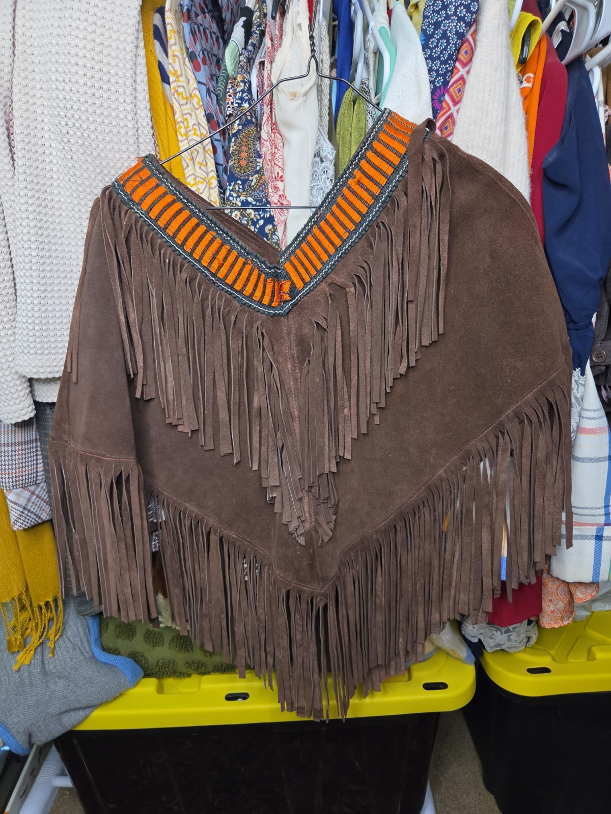 Vintage 1970s Leather Suede Ponch Brown W Fringe