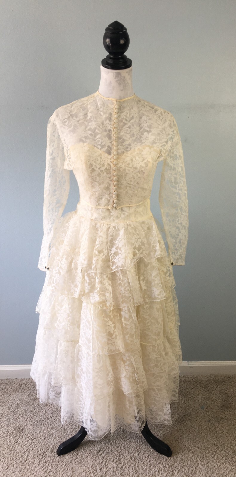 50s Lace Wedding Gown & Bolero Ballerina Coquette Original Lace Lined Size 0-2
