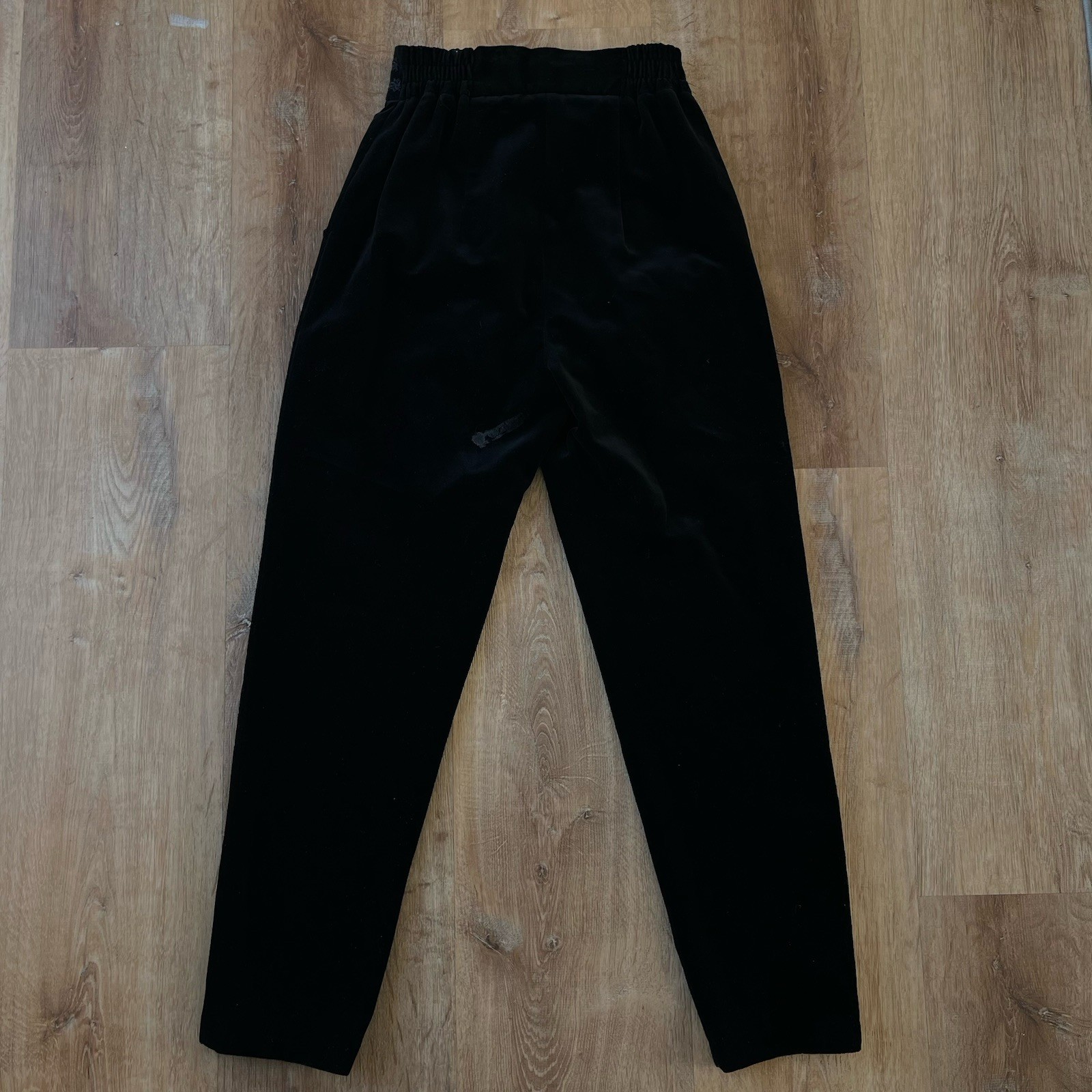 VTG Niedieck Black Velvet Pants Pleated Gold Belt Rope Detail Moody M FLAW