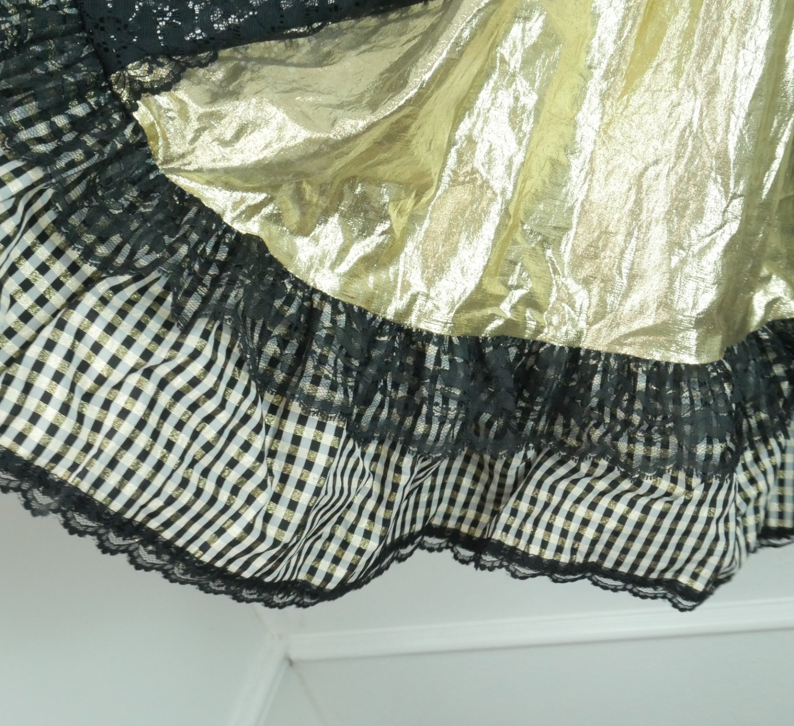 Vintage Pitchfork Brand Square Dance Skirt Medium Gold Lame Black Lace Metallic