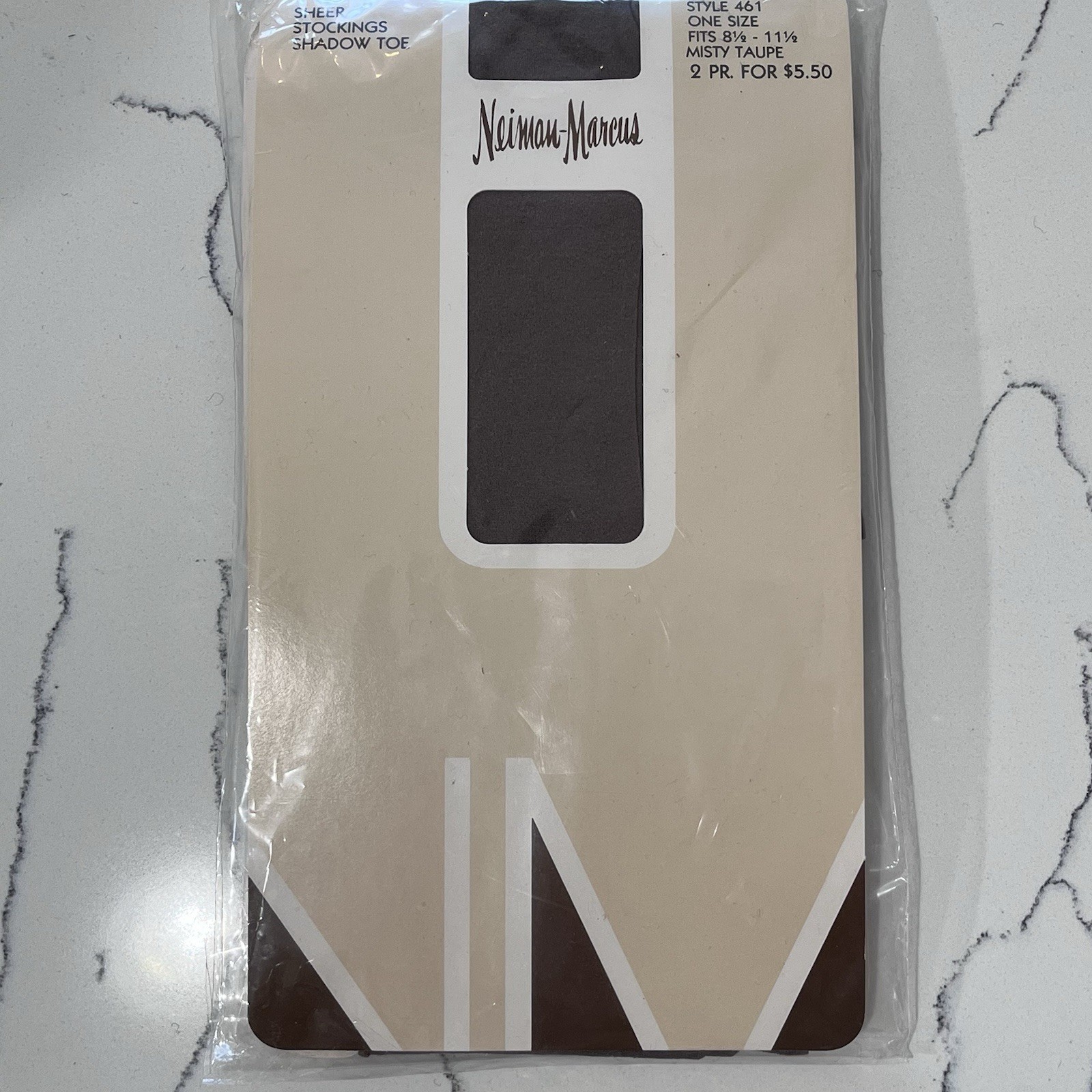 Vintage Neiman Marcus Sheer Nylon Stockings Shadow Toe Misty Taupe 2 Pair NEW