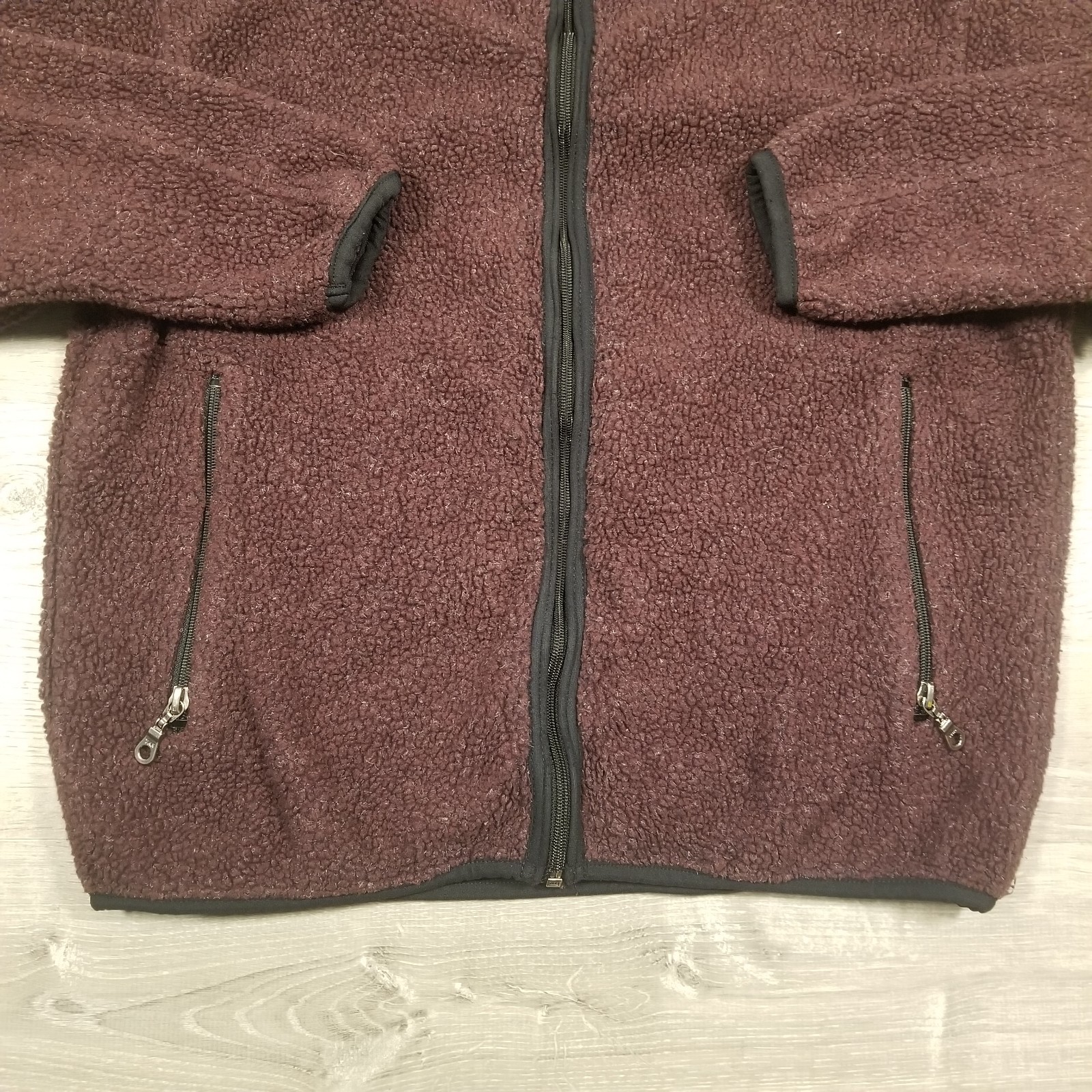 Vintage 90s Woolrich Full Zip Sherpa Fleece Jacket Womens Medium Maroon Burgundy