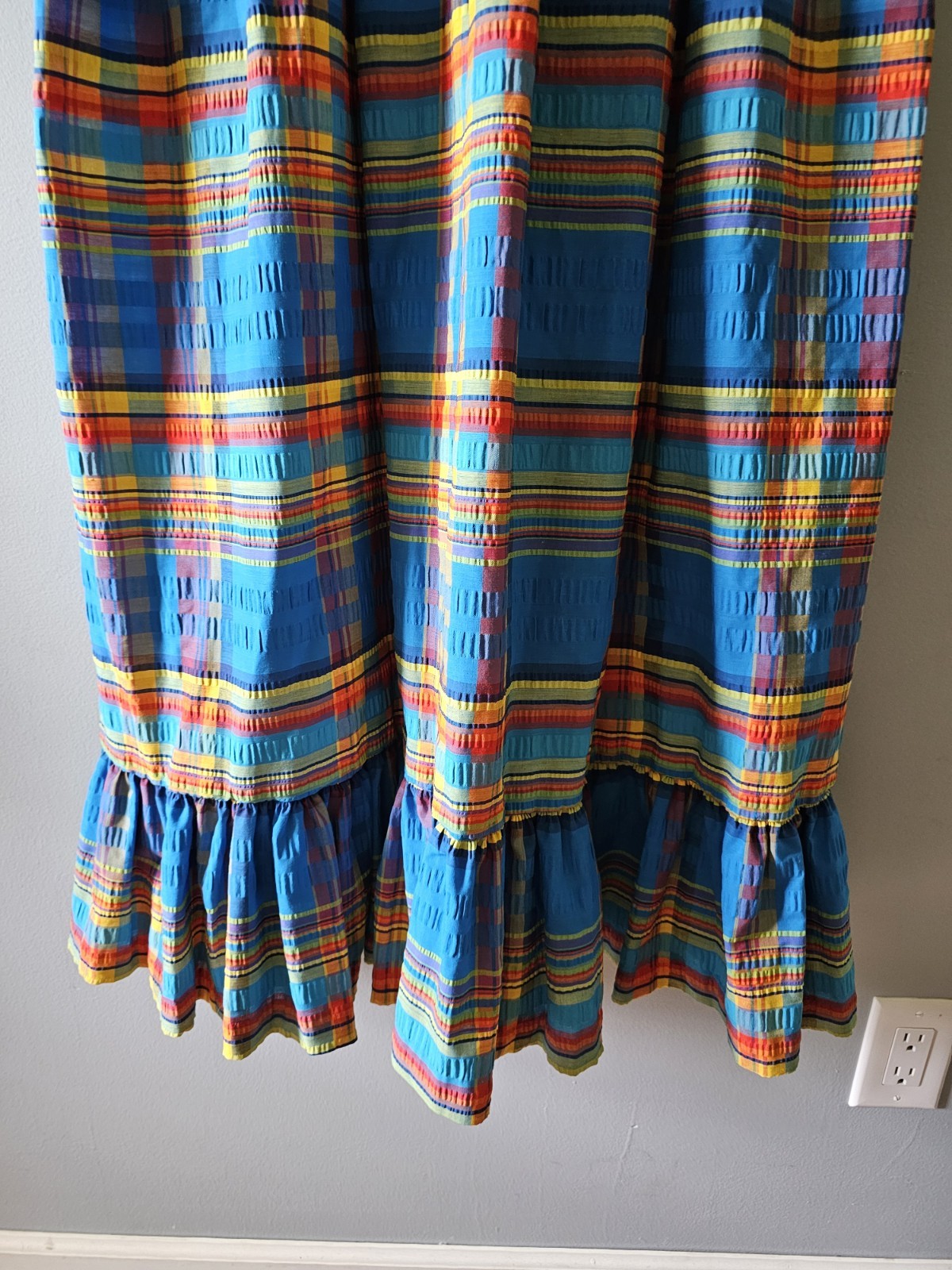 Vintage SWIRL Concept 70s Yellow Blue Plaid Ruffle Summer Maxi Plus Size Dress