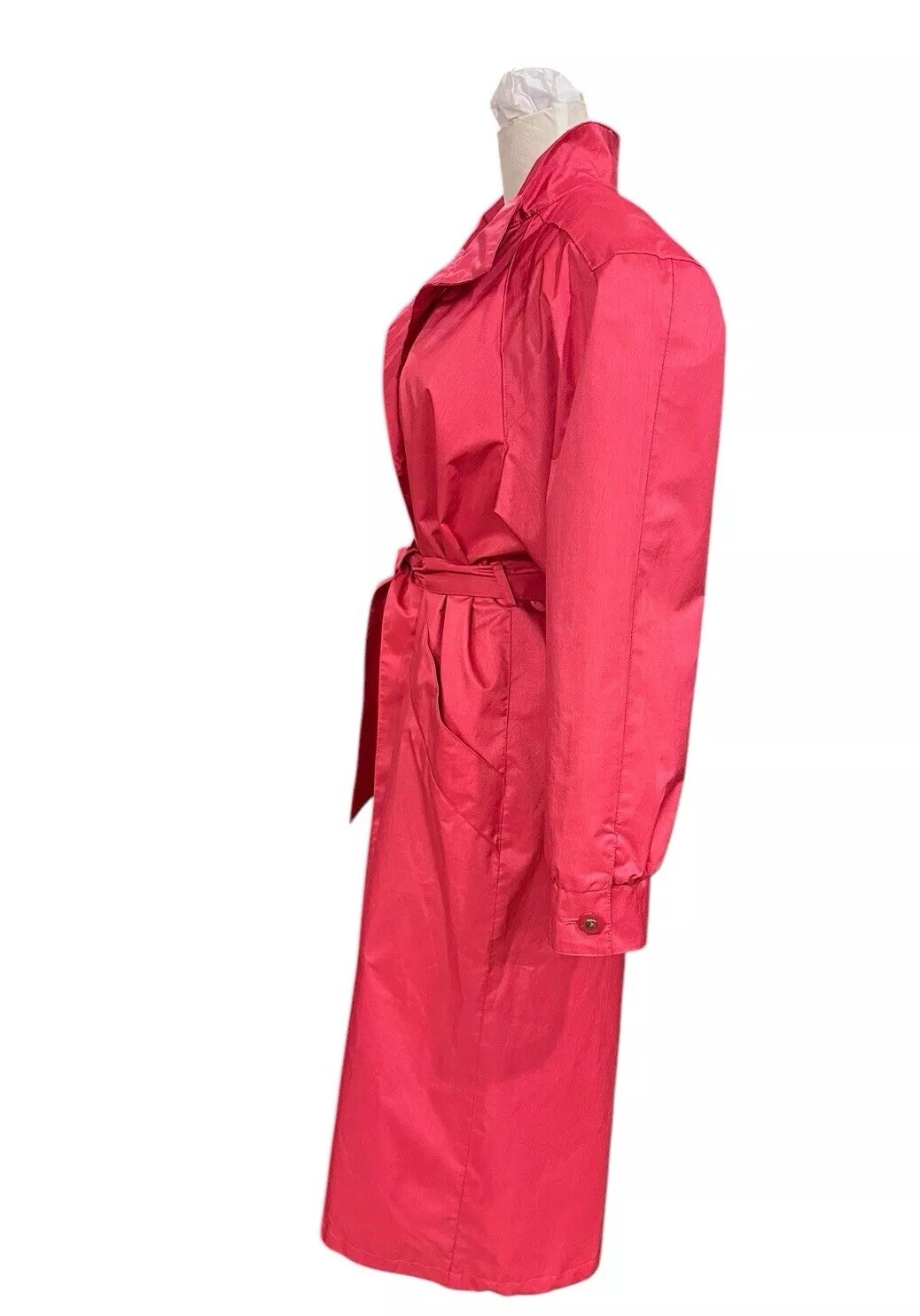 1980s J Gallery Women’s Trench Coat Watermelon Pink Belted Raincoat 11/12 Petite