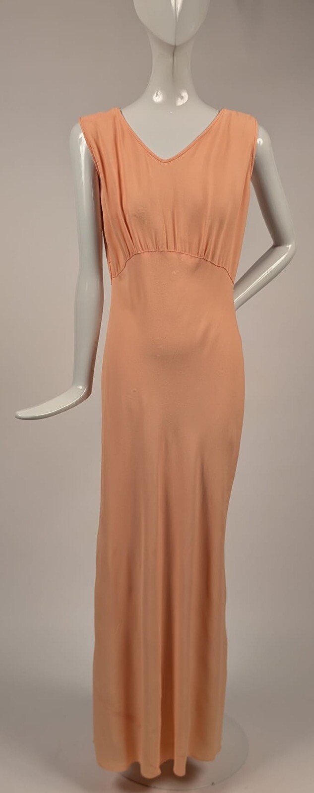 ANTIQUE 1930’S SLINKY PEACH CREPE LONG DRESS 