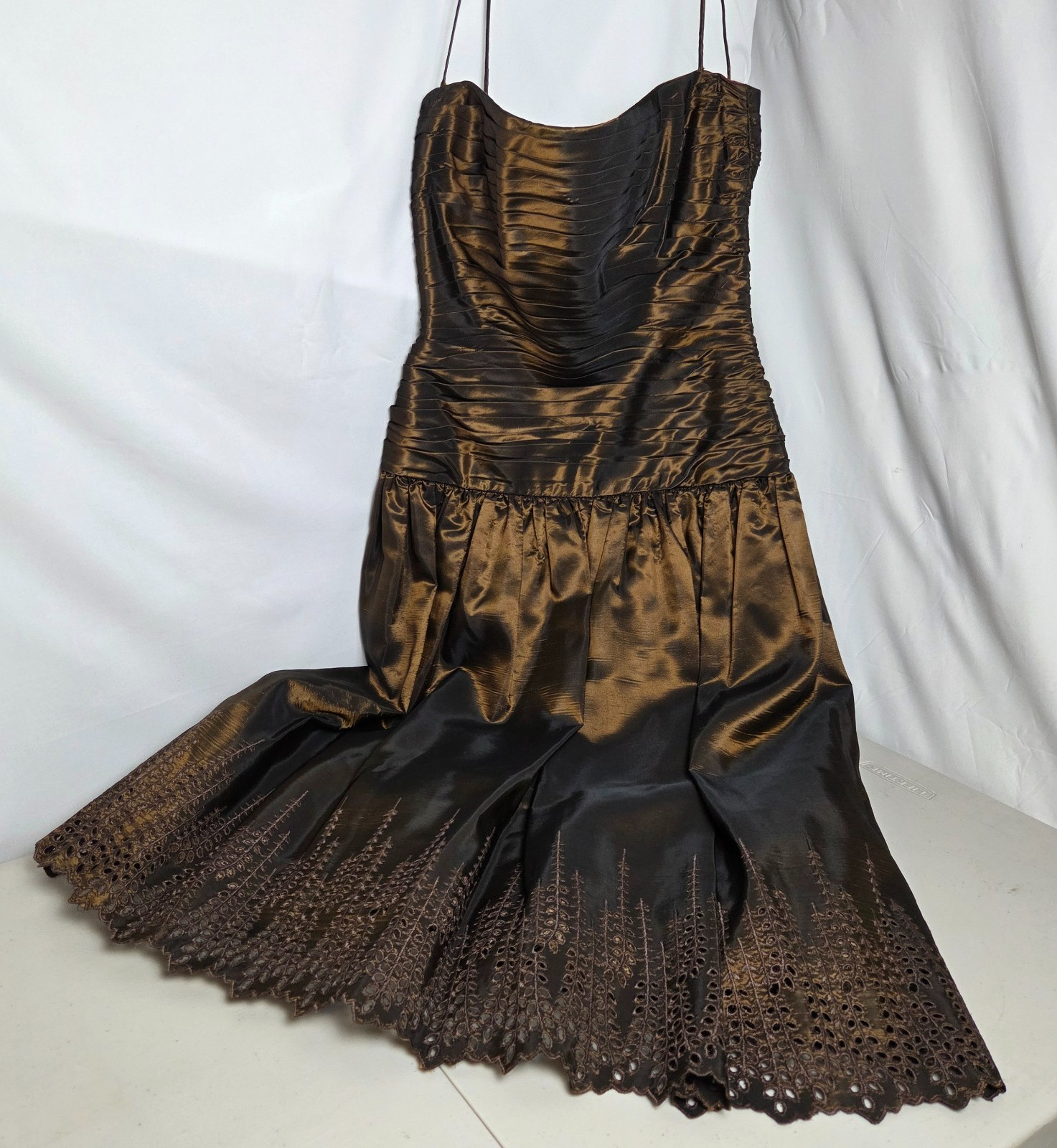 Vintage Morton Myles for The Warrens Bronze Formal Evening Gown Taffeta Dress