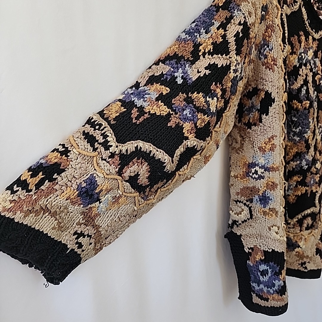 Vintage Crystal – Kobe Hand Knit Floral Grandma 80s Sweater Sz LG Cotton,Ramie