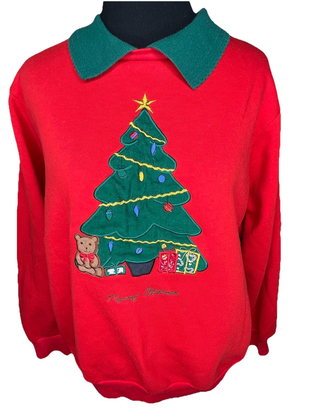 Bon-Worth Collared Christmas Sweater Bear Tree Red Green M Granny geek