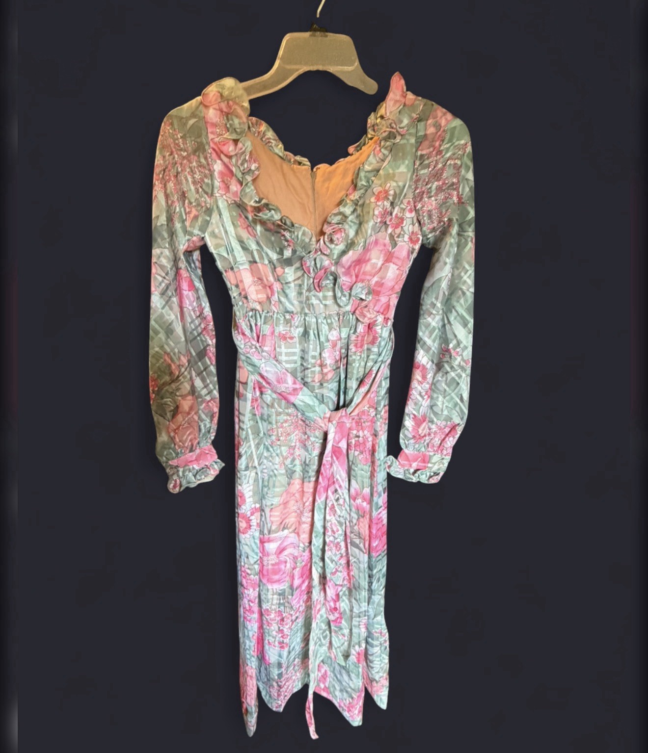 1960s-70s Kiki Hart Dress Vintage Pink/Green Floral Print RARE Offers Welcome