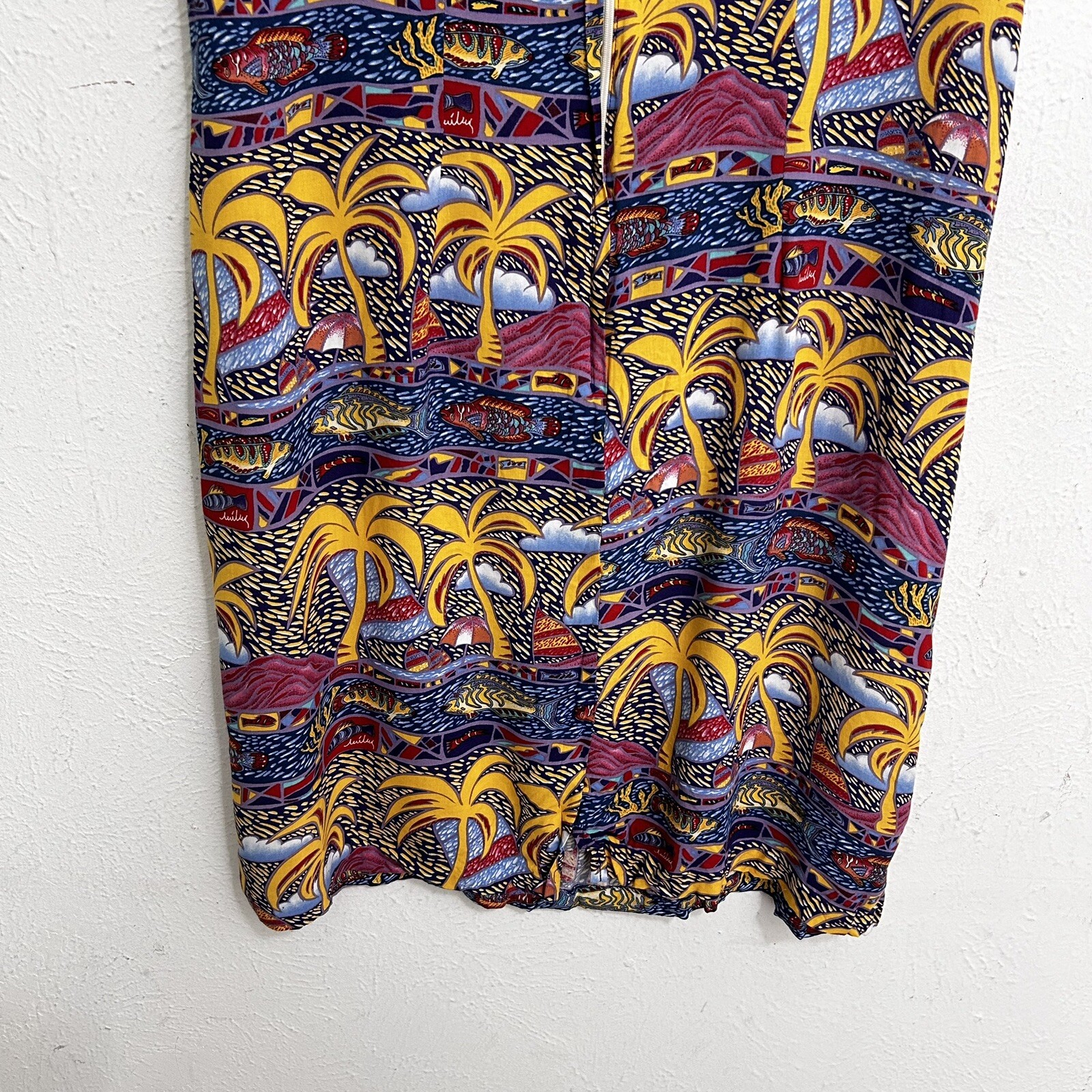 Reyn Spooner Miley Collection VTG Dress Hawaiian Fishes Palm Trees Aloha Size M