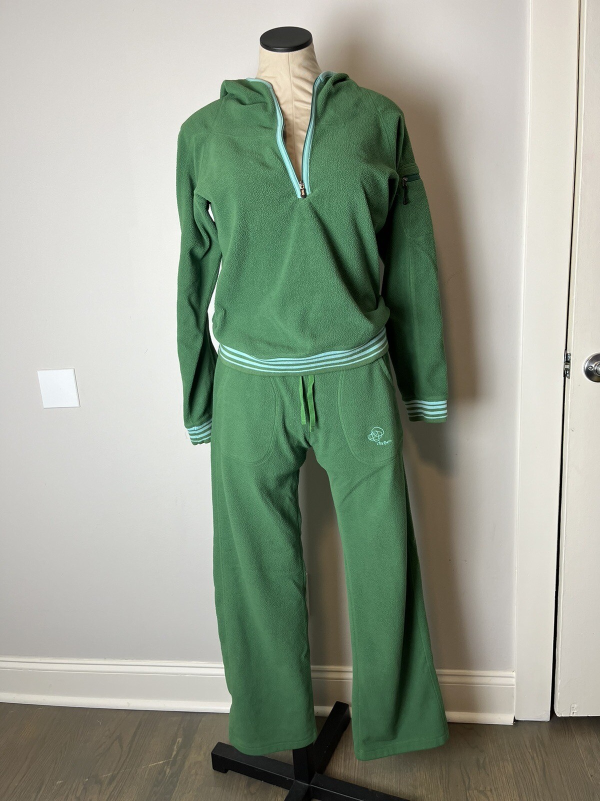 Vintage Patagonia Rhythm Fleece Hoodie Pant Set Small Green Blue Y2K Rare HTF