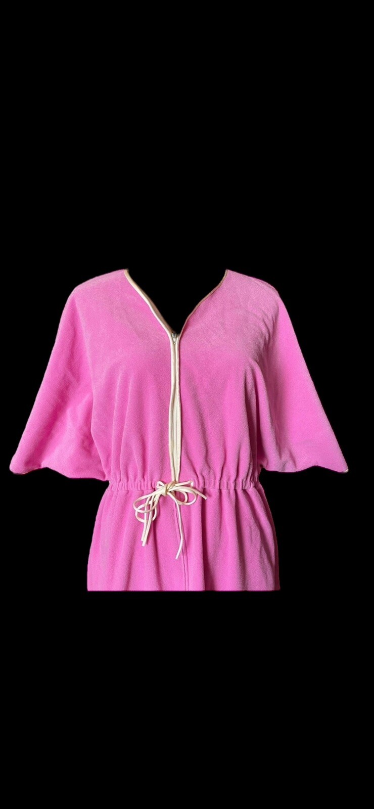 VTG 70s Pink Velour Cape Sleeve Dressing Gown House Coat Glam Vanity Fair Sz M