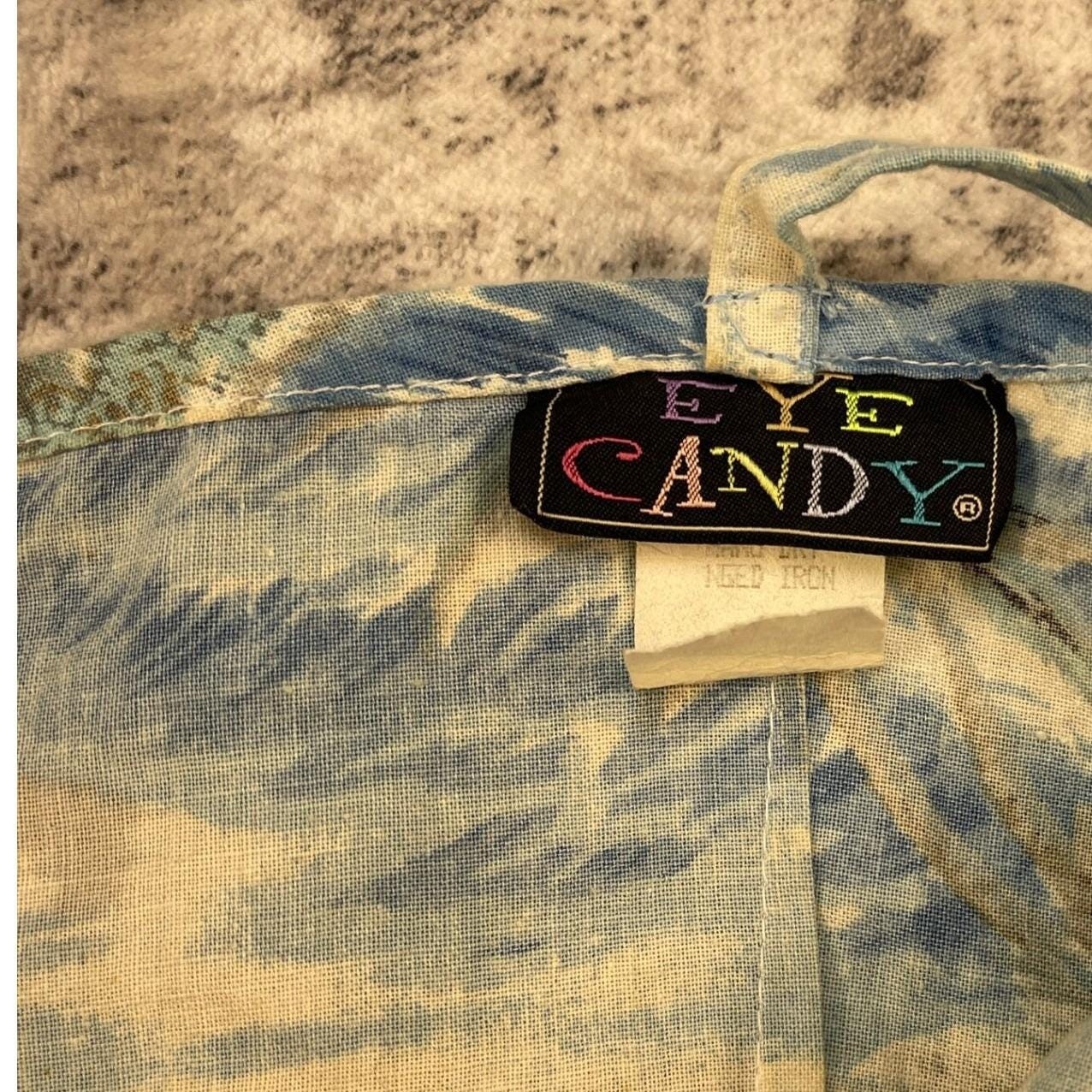 Vtg Eye Candy Women Small Blue White Beach Palm Tree Summer Dress Vacationcore