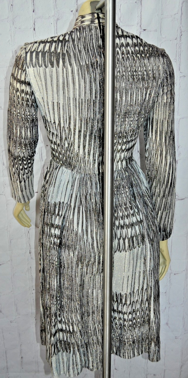 Vintage Mollie Parnis Boutique metallic Long Sleeve Dress Size S black gold