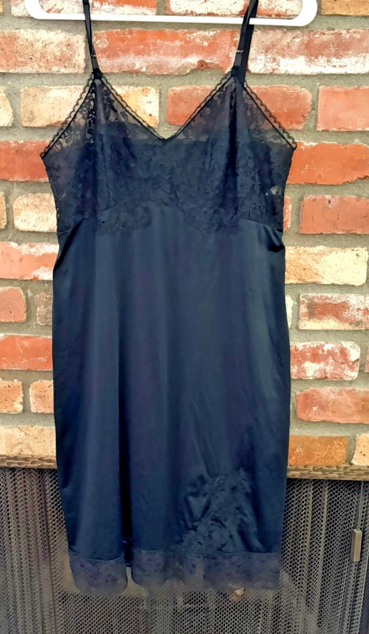Luxurious Vintage 1960s Rogers Black Full Slip, Size 38, All-Lace Bust and Back!
