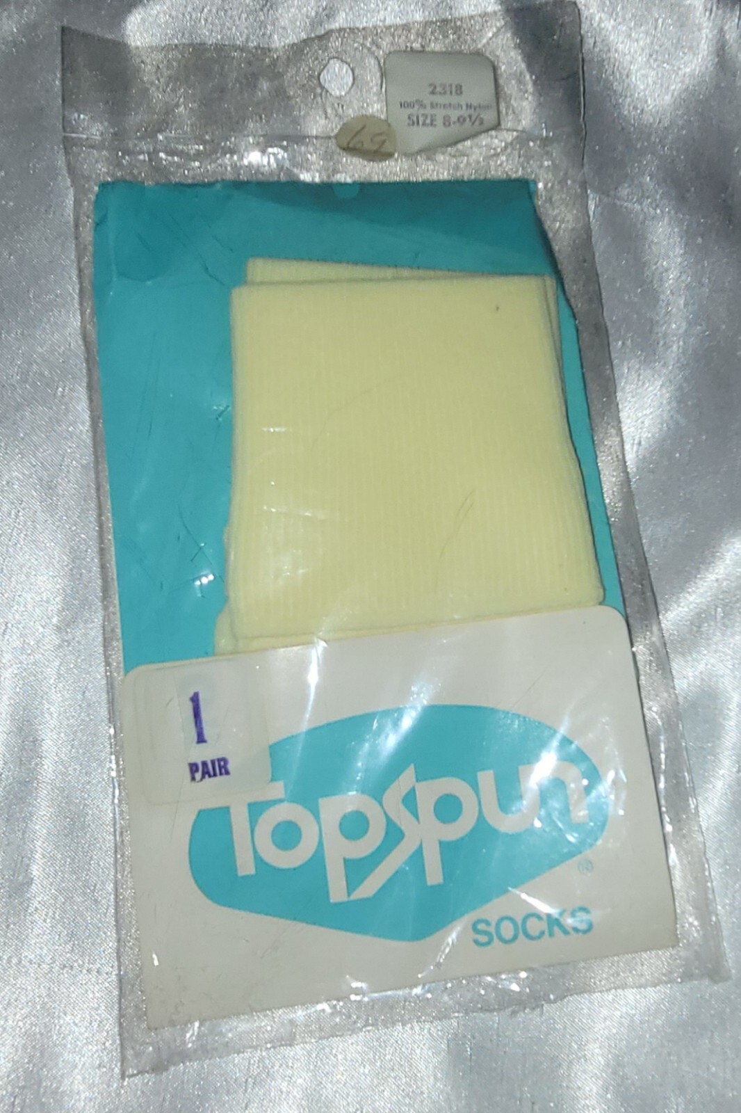 New Sealed Vintage Top Spun Socks, Yellow, 100% Nylon Stretch, Sz 8-9.5