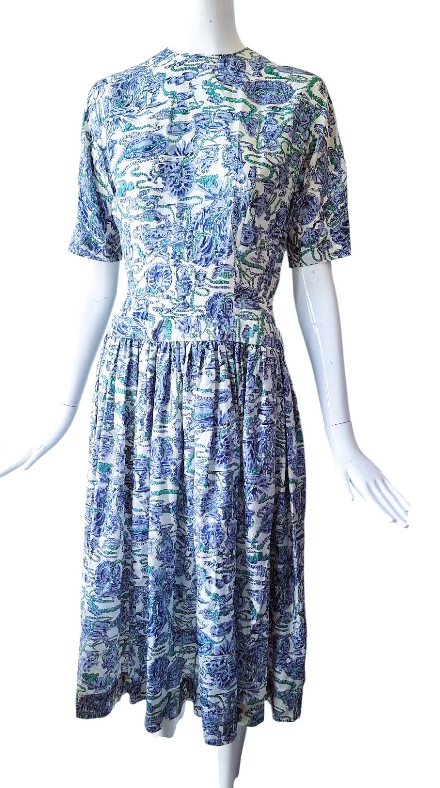 PHYLLIS DE TRANO FOR GEORGETTE Dress Vintage Toile Drop Waist Full Skirt sz S