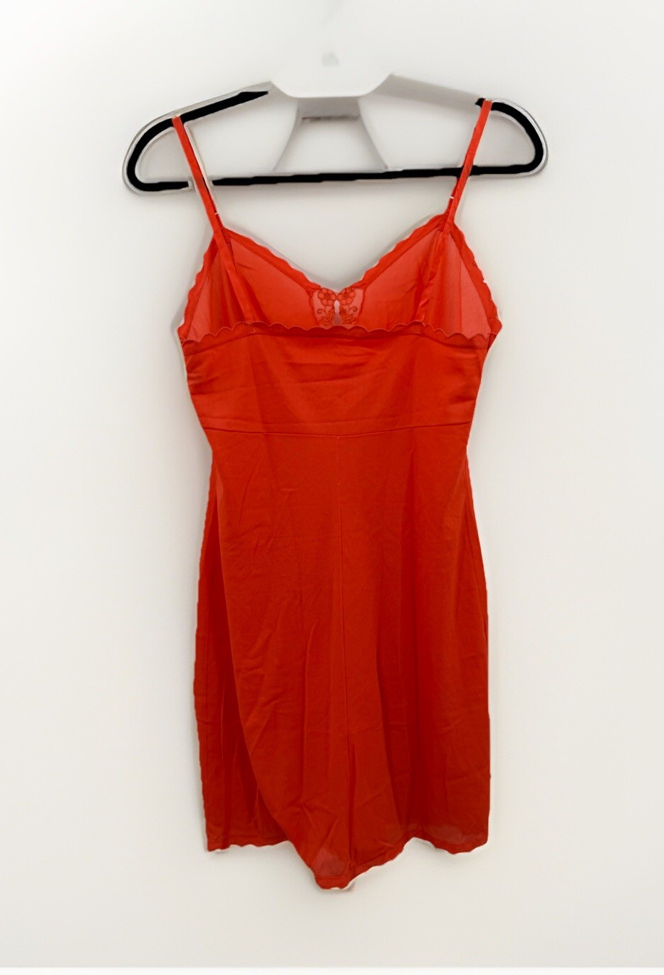 Vintage Vassarette Orange Full Slip Sz 36 Crepelon Sheer Lingerie Floral